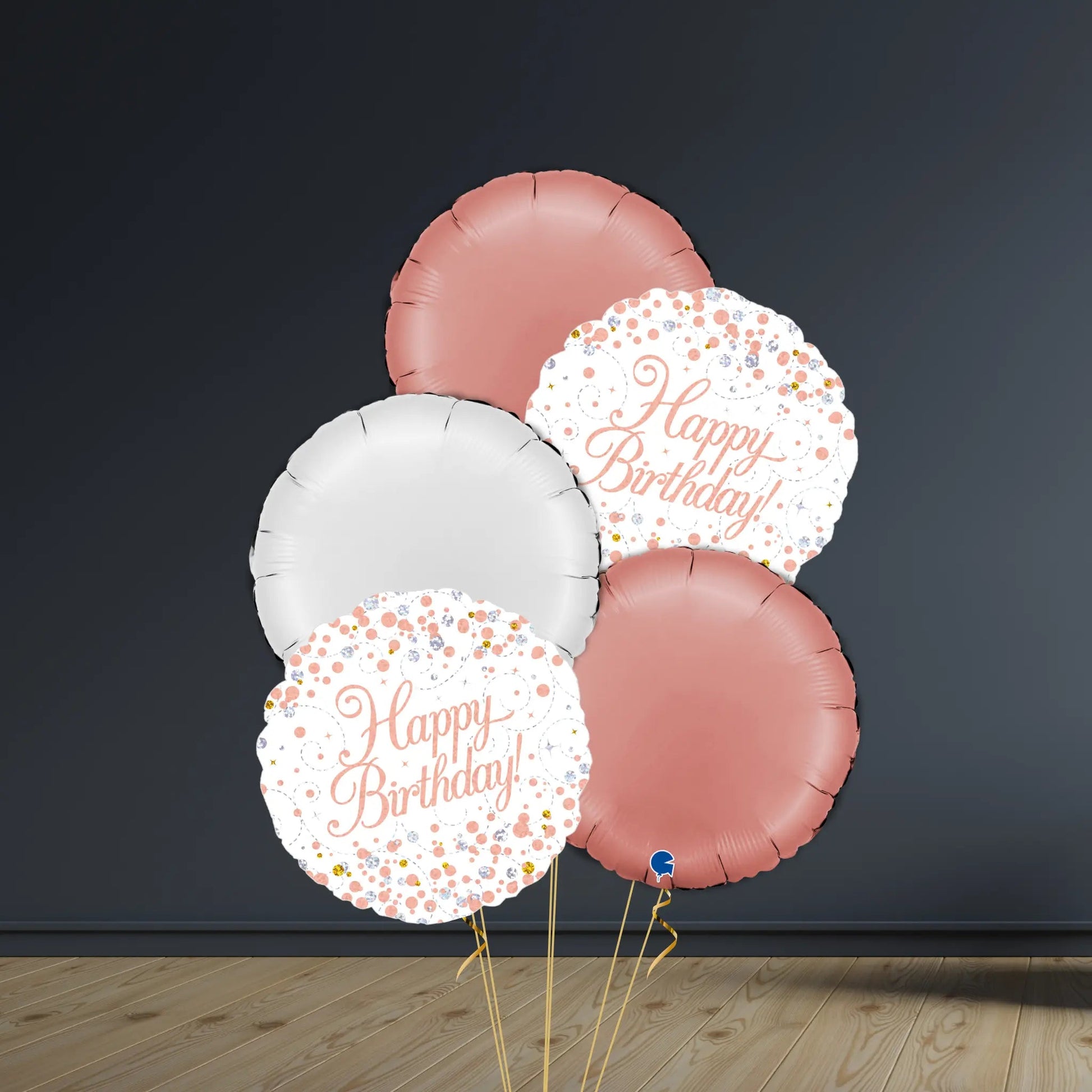 Happy Birthday Balloon Package | Rose Gold Rounds, Helium