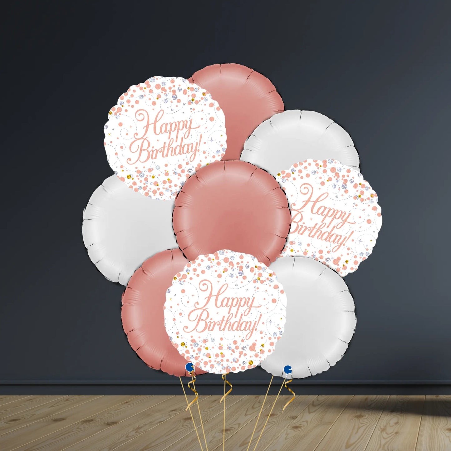 Happy Birthday Balloon Package | Rose Gold Rounds, Helium | The Party Hut Cheltenham