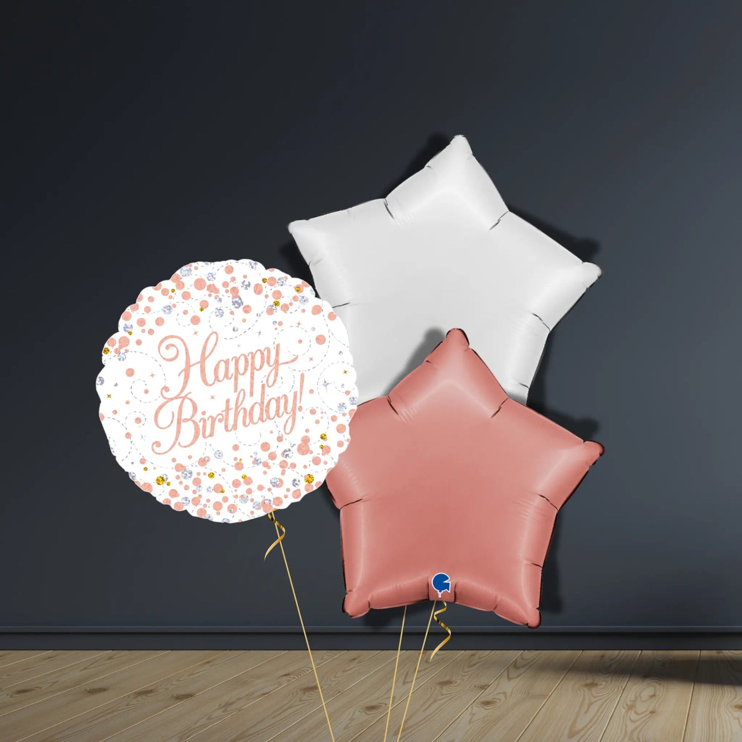 Happy Birthday Balloon Package | Rose Gold Stars, Helium | The Party Hut Cheltenham