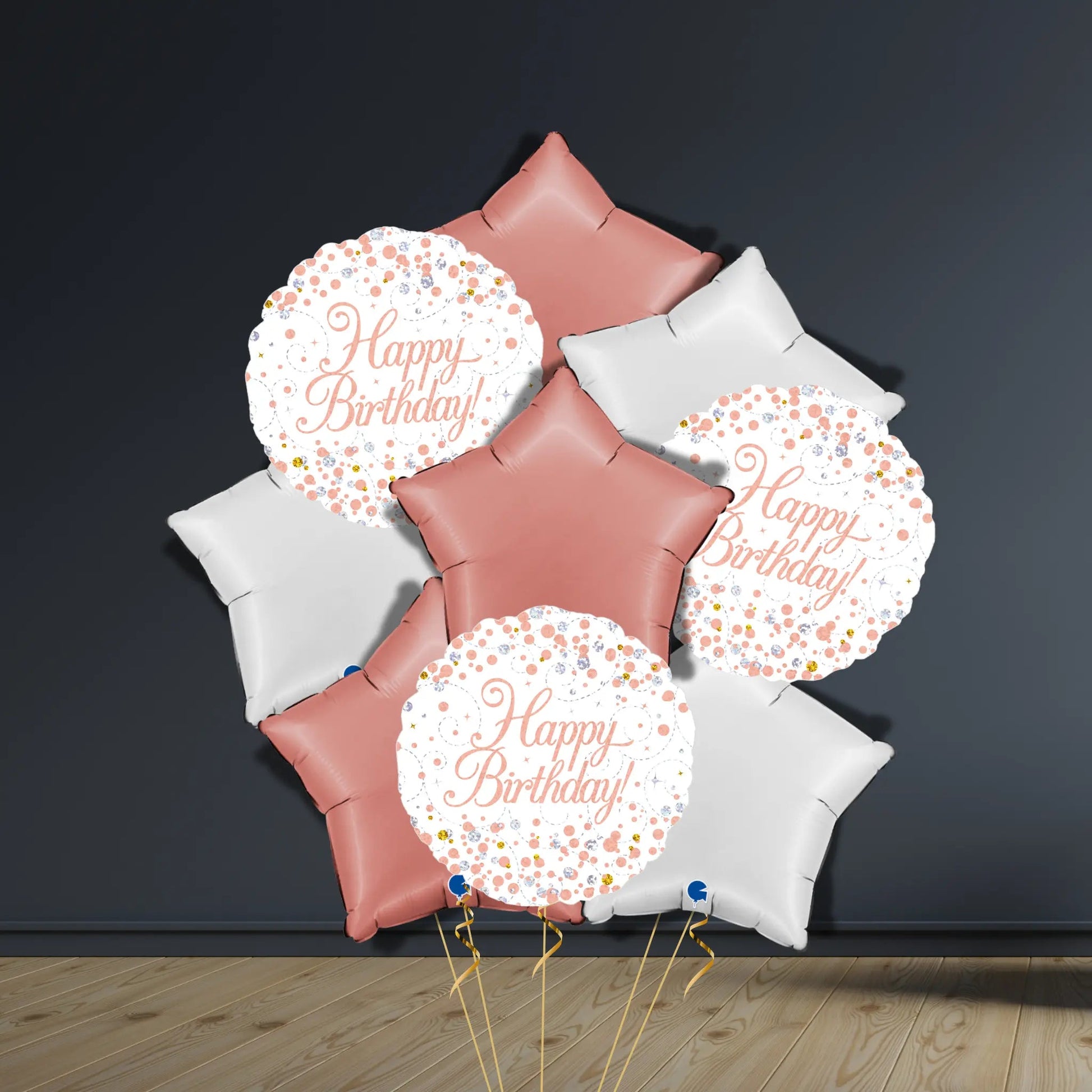 Happy Birthday Balloon Package | Rose Gold Stars & Helium