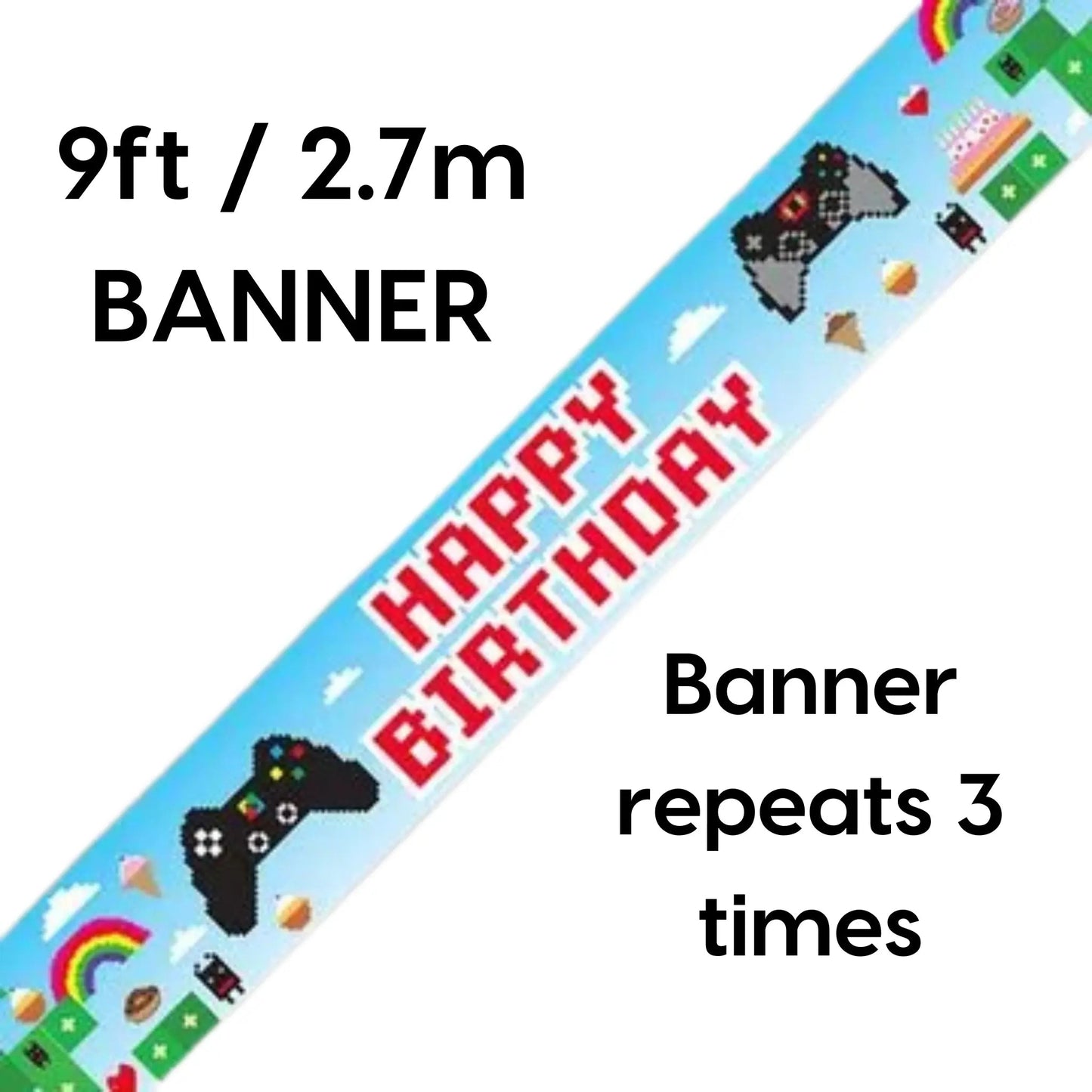 Happy Birthday Banner – 9ft Blox Game Holographic Party Decoration | The Party Hut Cheltenham