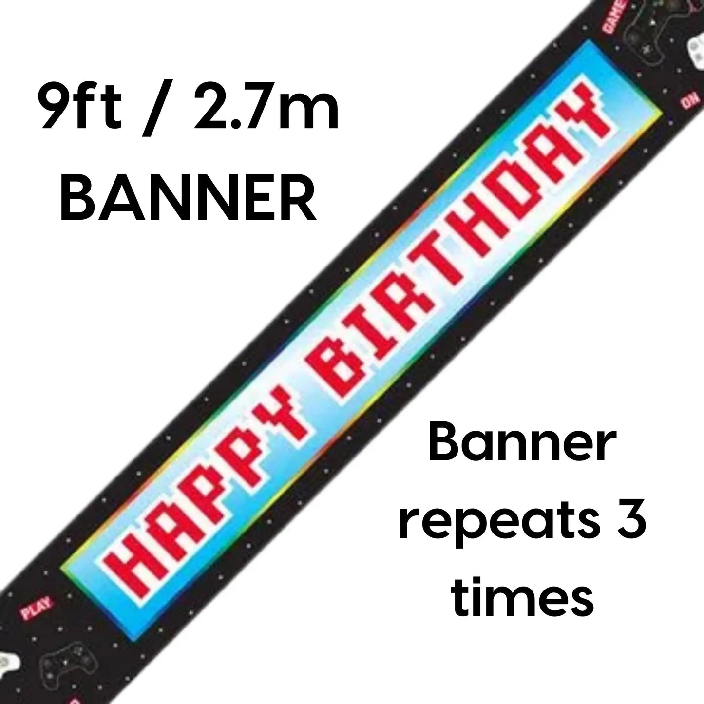 Happy Birthday Banner – 9ft Gamer Controller Holographic Party Decoration | The Party Hut Cheltenham