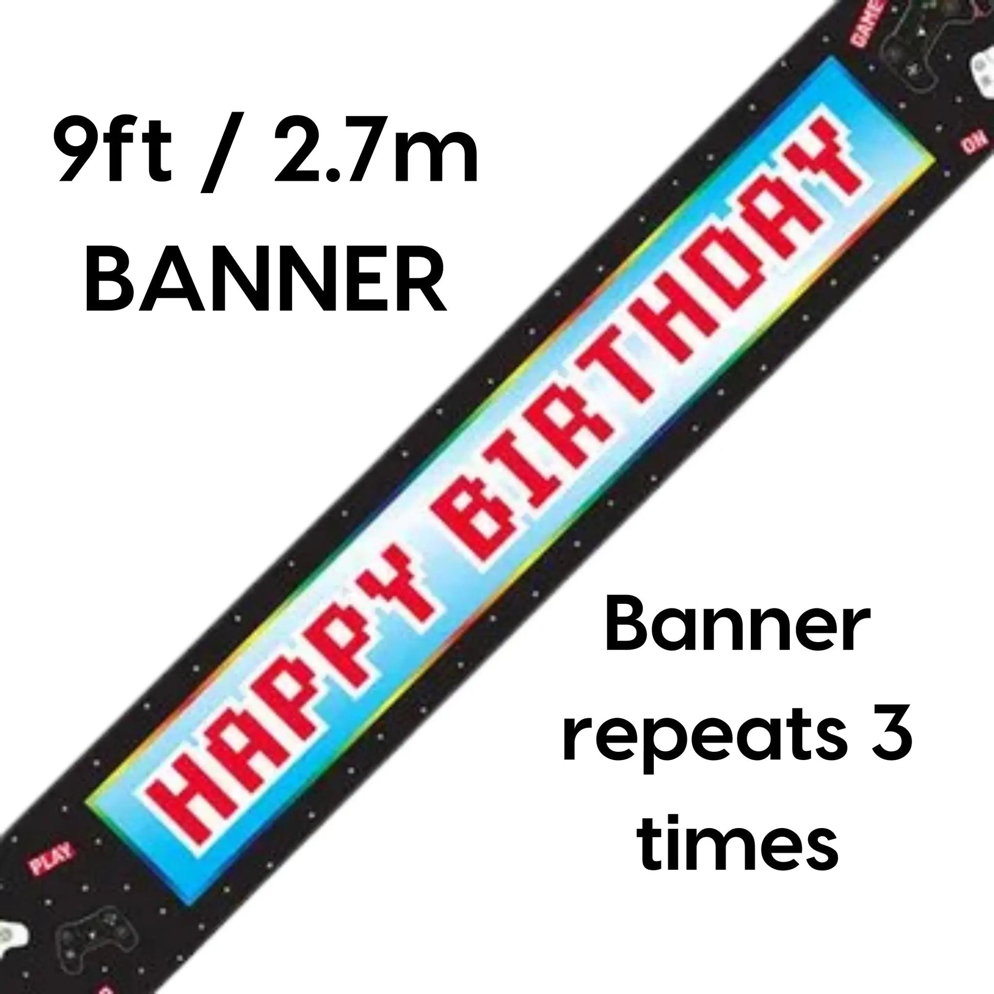 Happy Birthday Banner 9ft | Gamer Controller Holographic