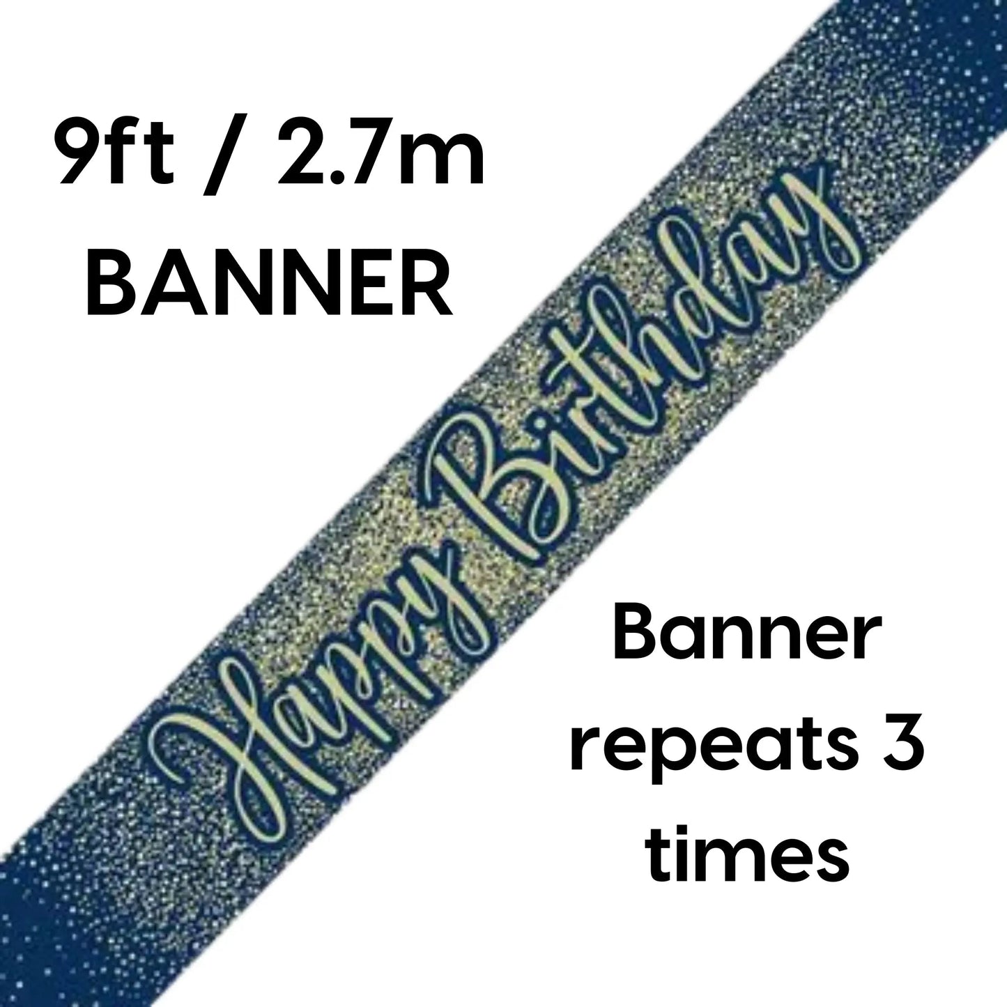 Happy Birthday Banner – 9ft Metallic Glitter Navy & Gold Party Decoration | The Party Hut Cheltenham