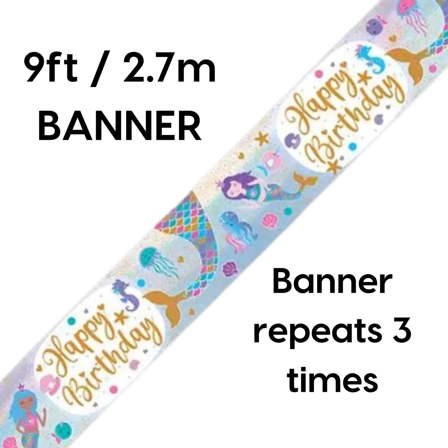 Happy Birthday Banner – 9ft Shimmering Mermaid Iridescent Party Decoration | The Party Hut Cheltenham