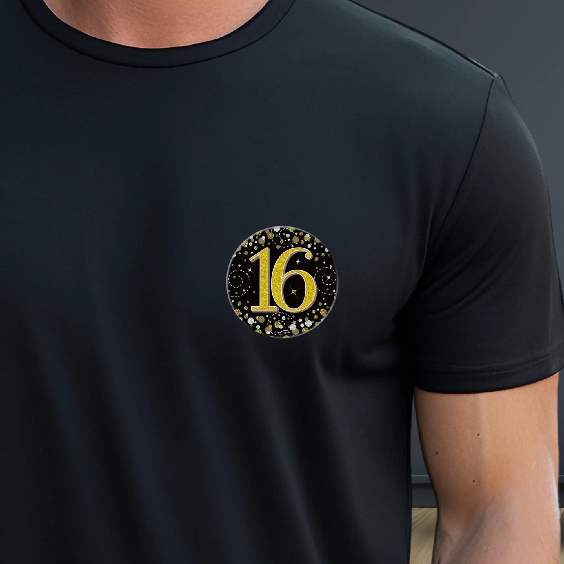 16th Birthday – Holographic Black & Gold Badge – 3 Inch