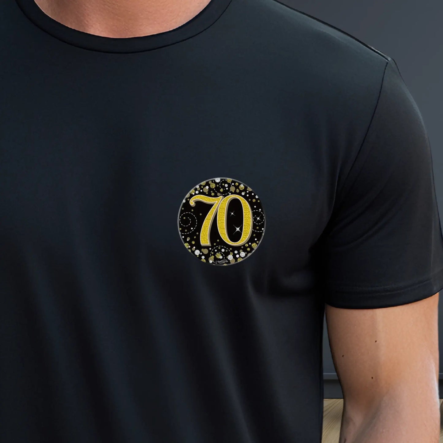 Holographic Black & Gold 70th Birthday Badge – 3 Inch | The Party Hut Cheltenham