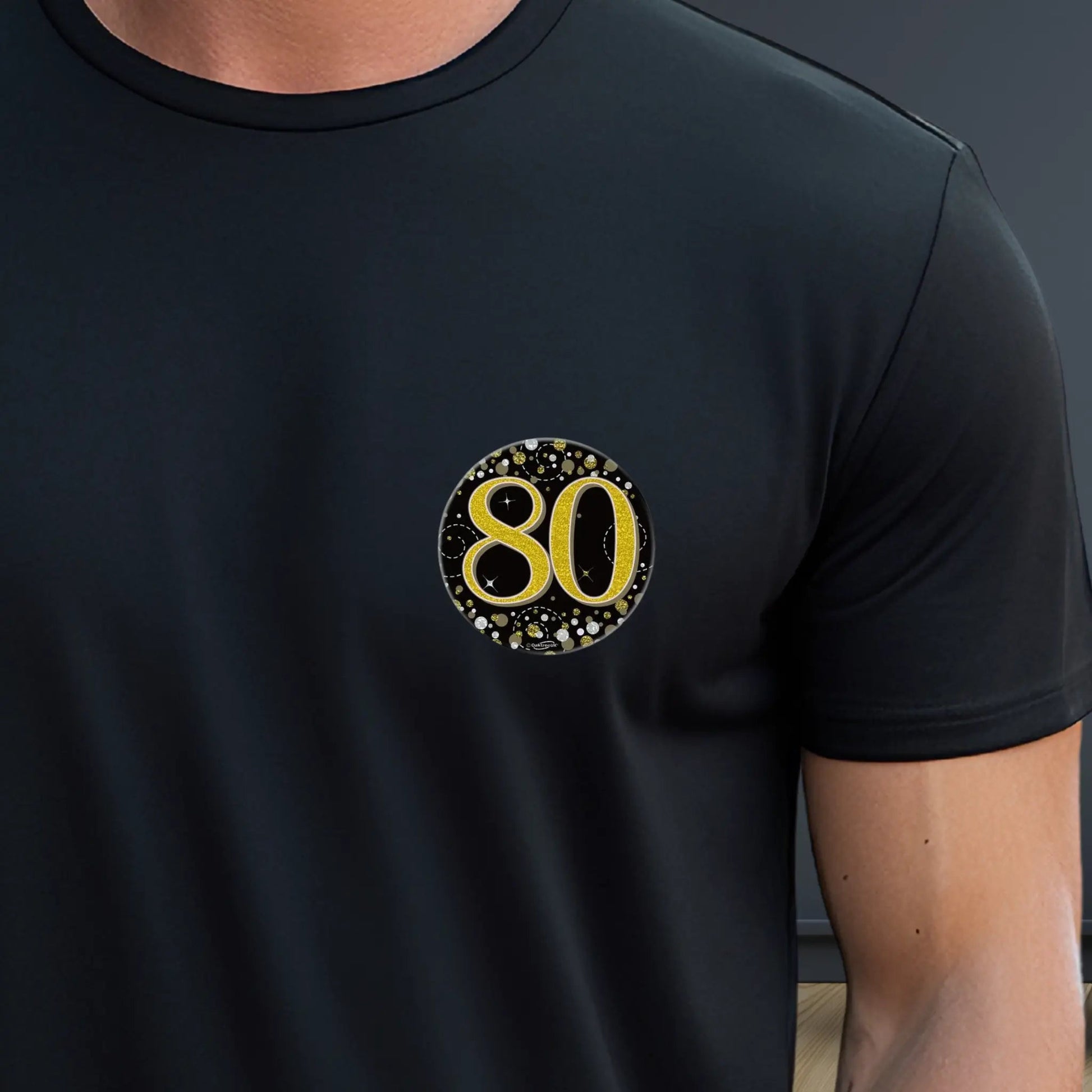 80th Birthday Badge Holographic Black & Gold – 3 Inch