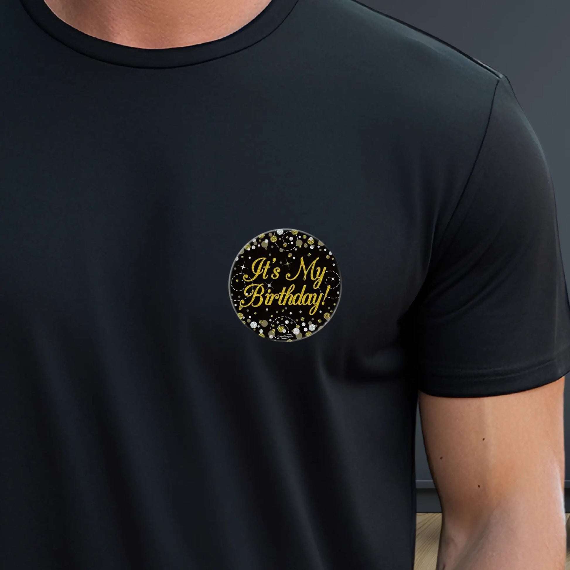 Holographic Black & Gold Birthday Badge – 3"