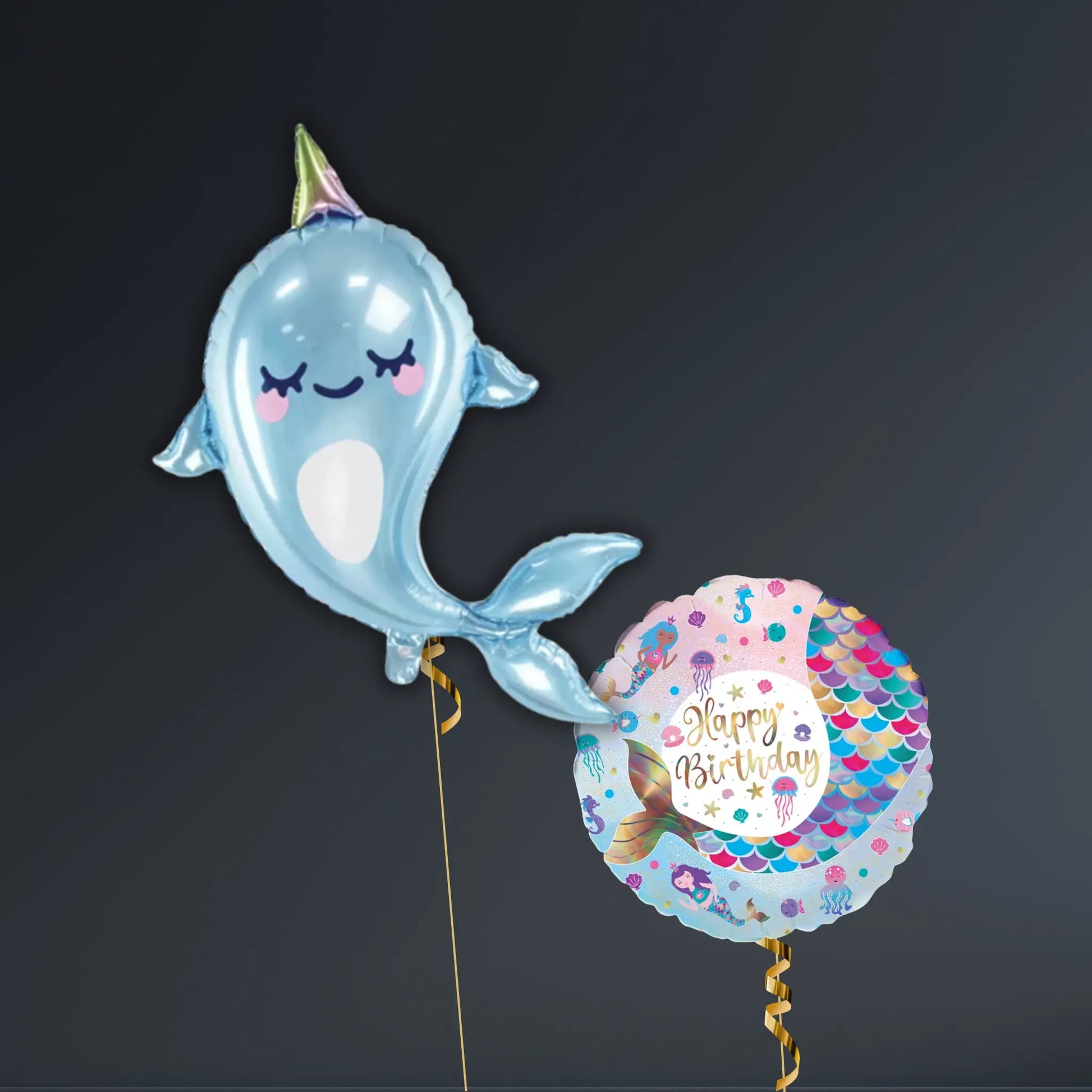 Magical Narwhal and Dolphin Balloon Package - Helium Filled