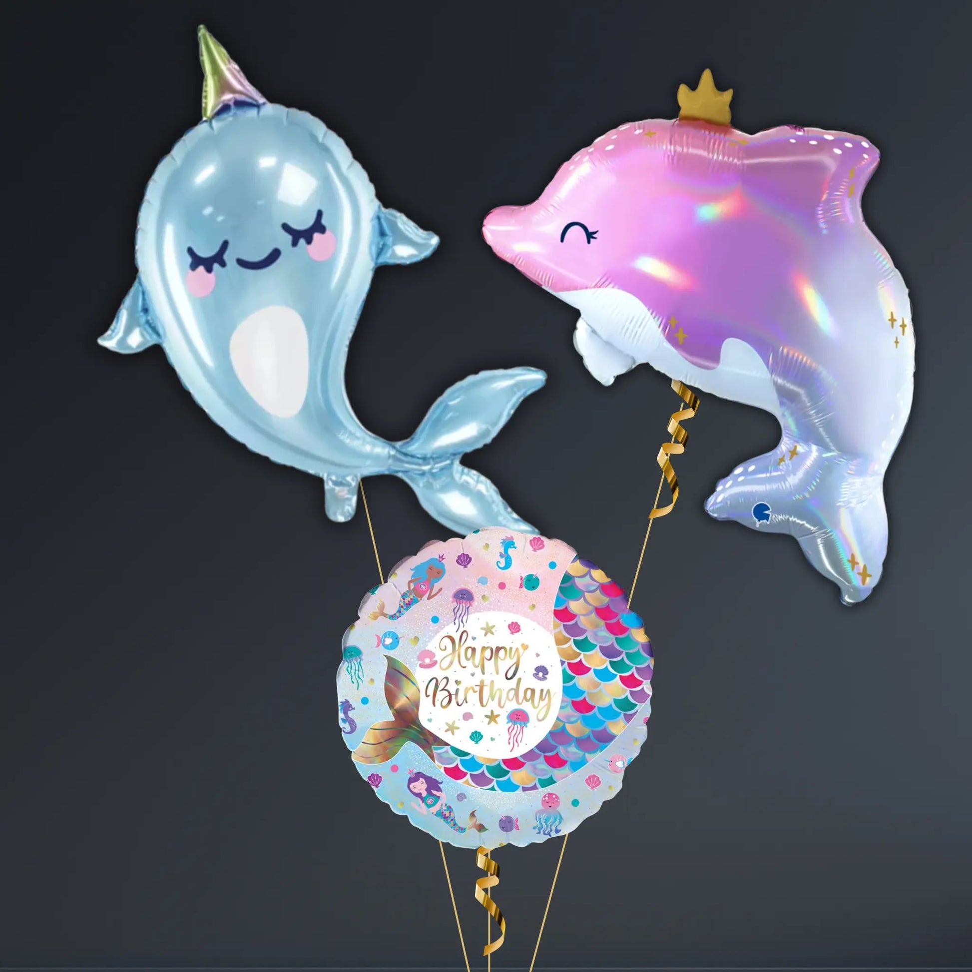 Magical Narwhal and Dolphin Balloon Package - Helium Filled