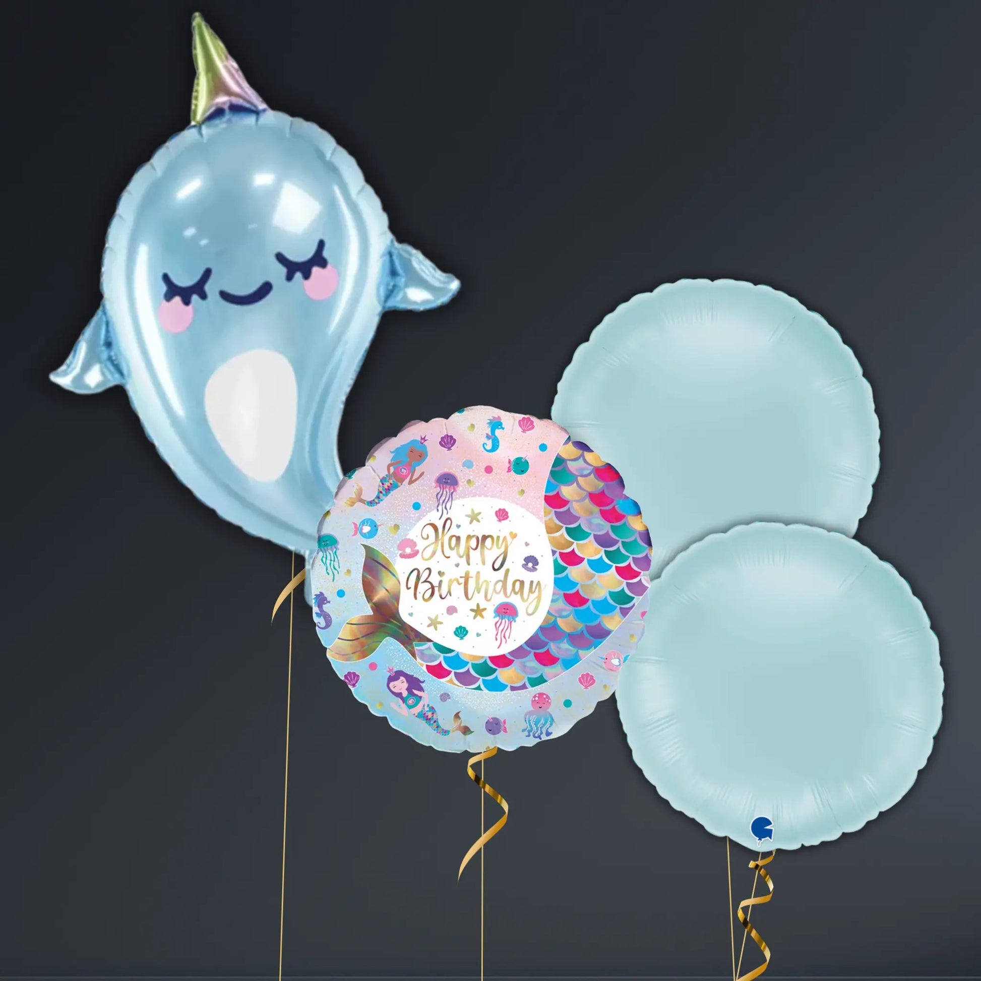 Magical Narwhal and Dolphin Balloon Package - Helium Filled
