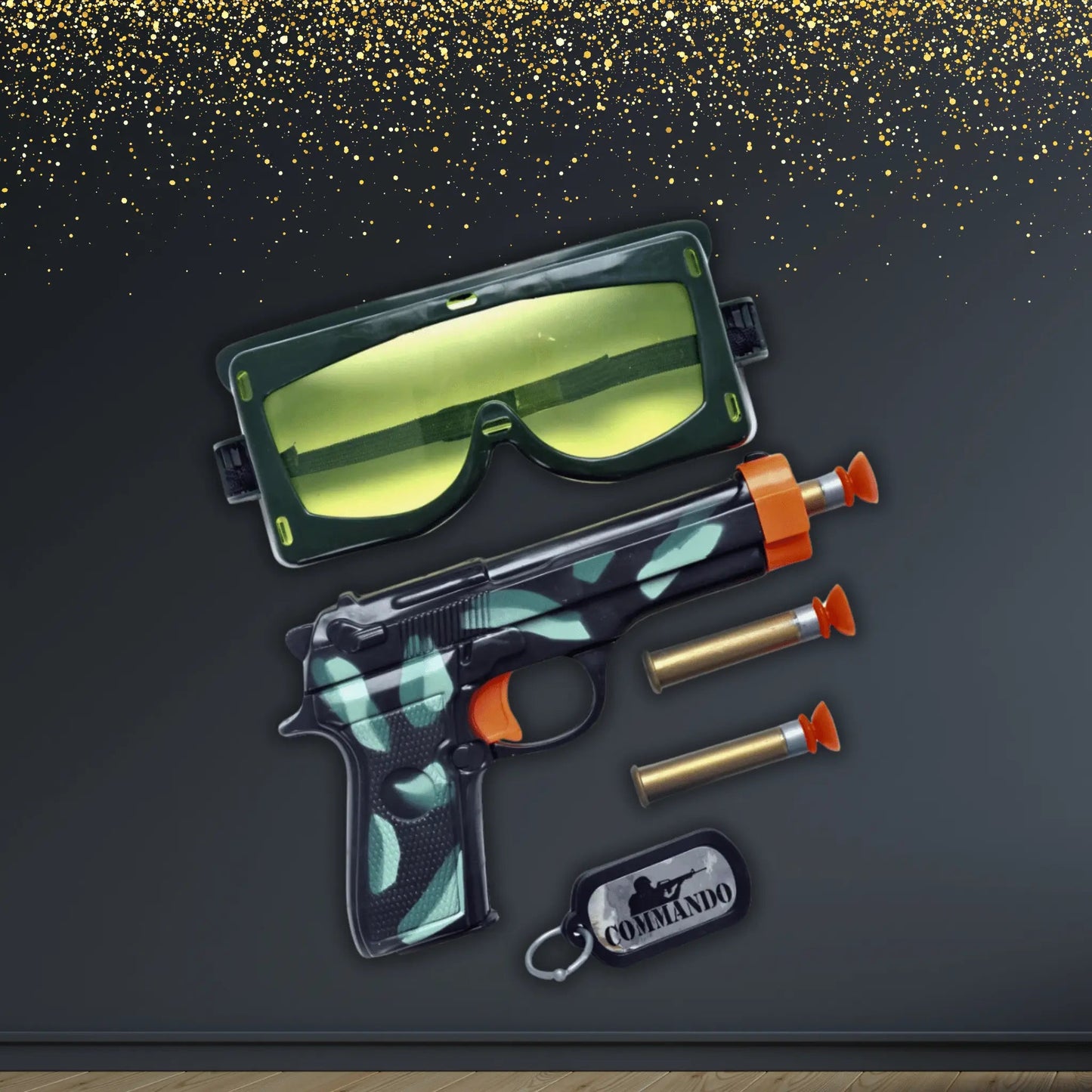 Military Action Set - Gun, Bullets, Goggles & Dog Tag | The Party Hut Cheltenham