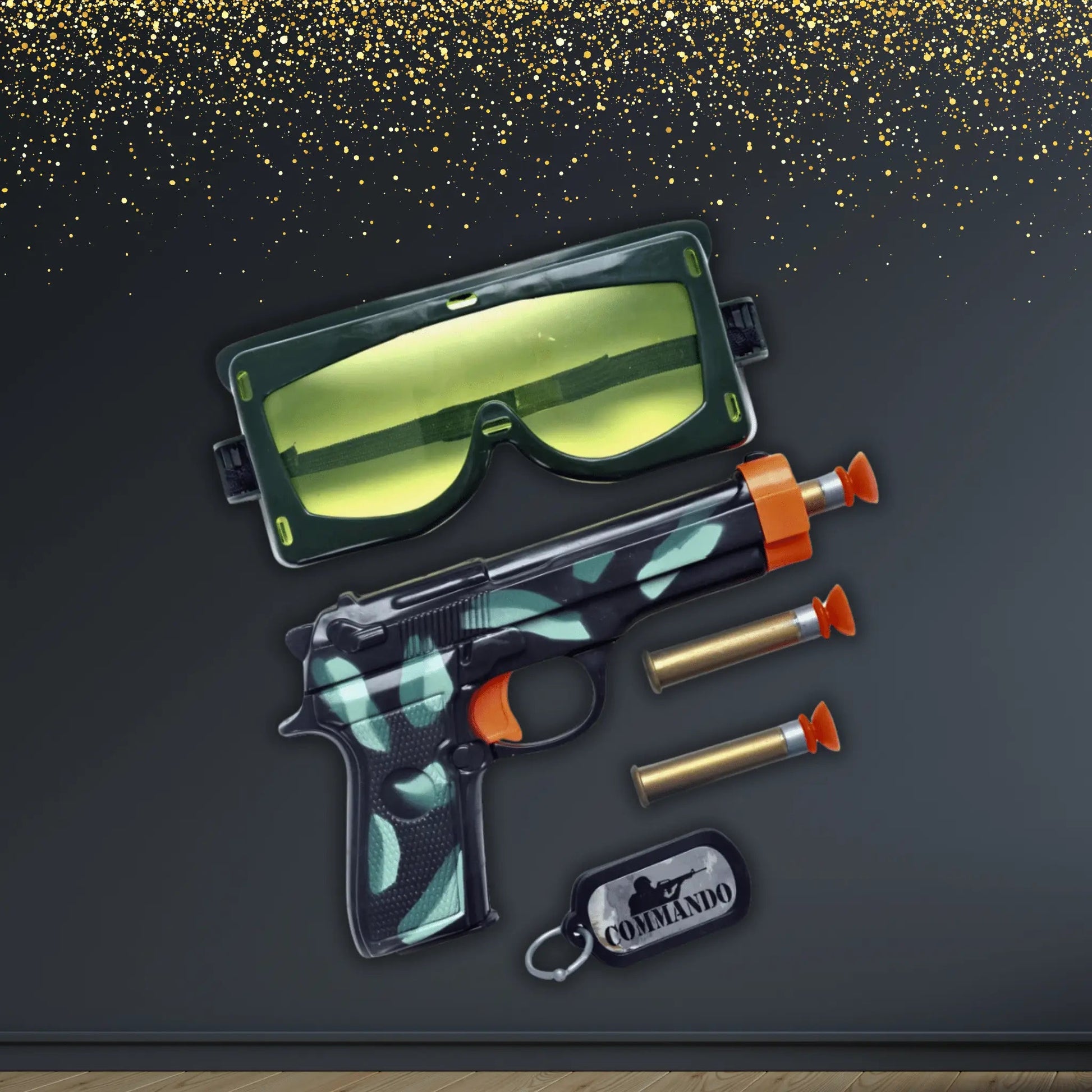 Military Action Set - Gun, Bullets, Goggles & Dog Tag