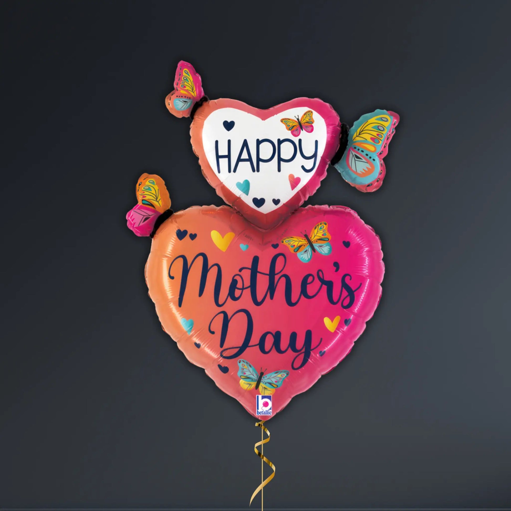 Mother’s Day Heart & Butterfly Balloon Package – Foil, Helium-Filled Set
