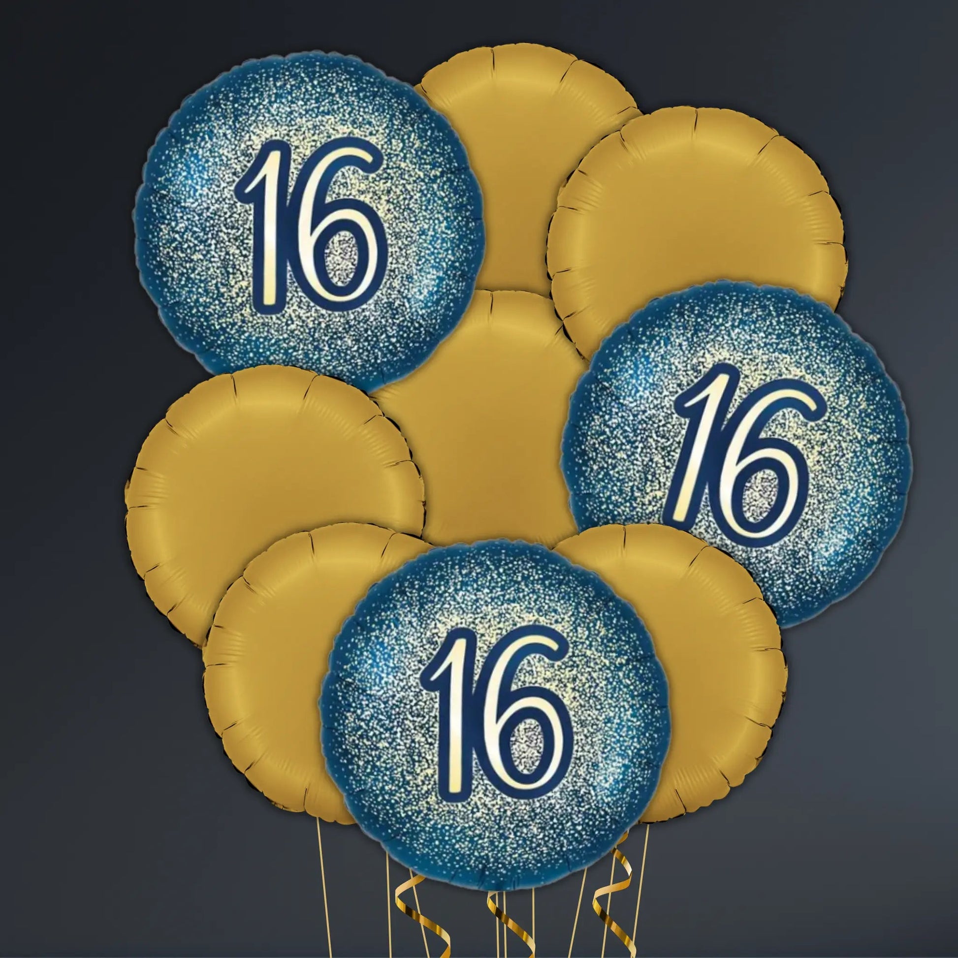 Navy and Gold 16th Birthday Balloon Package - Helium Filled