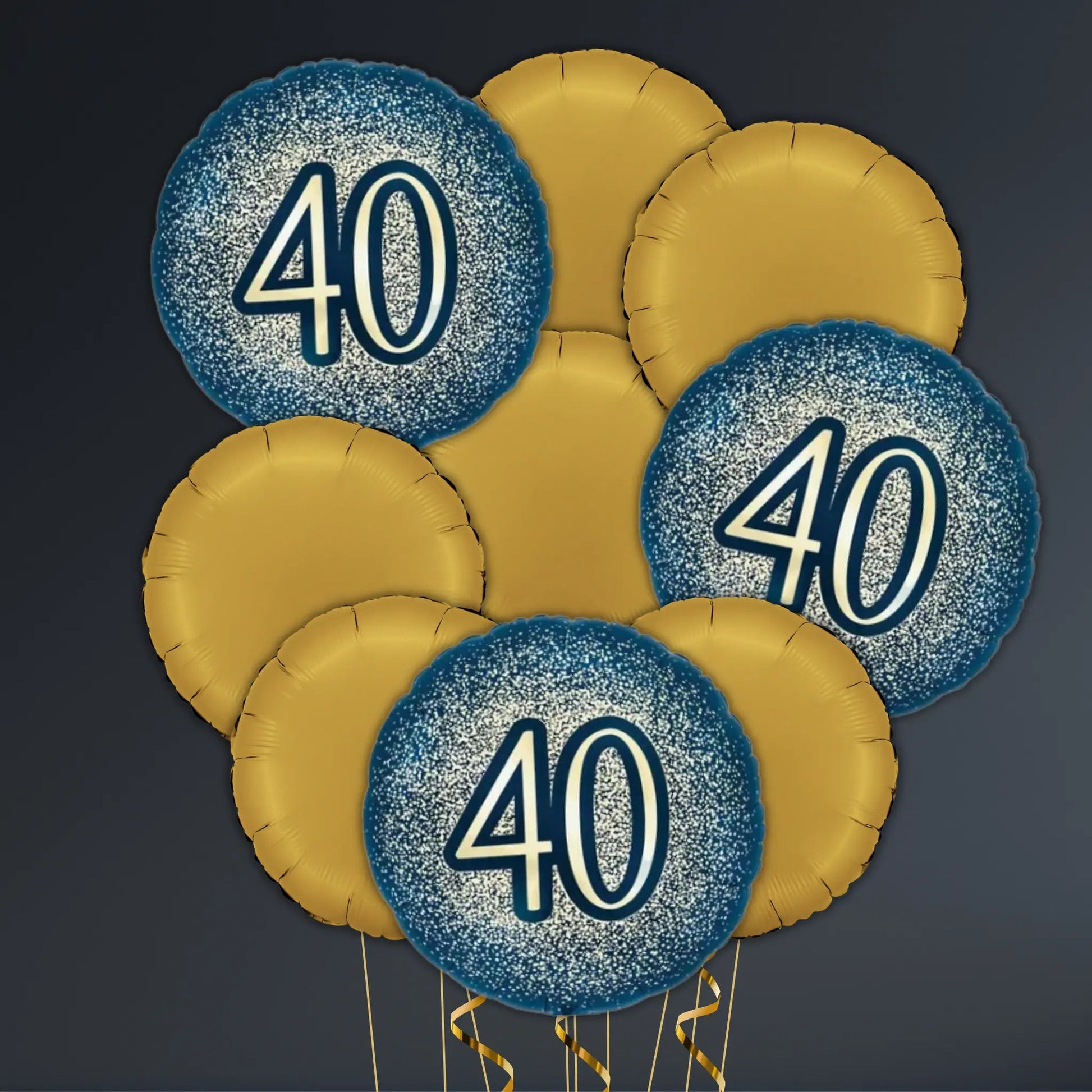 Navy and Gold 40th Birthday Balloon Package - Helium Filled