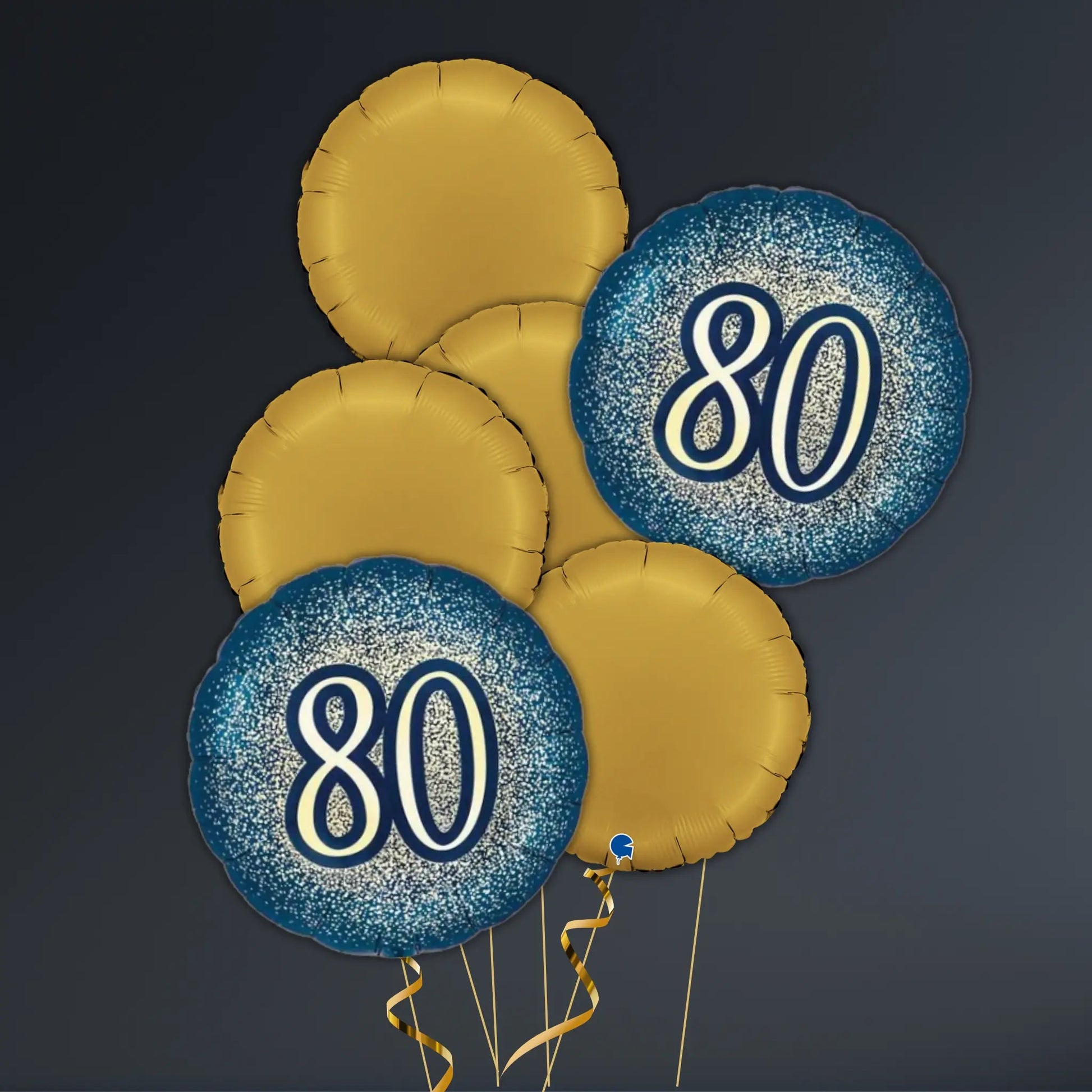 Navy and Gold 80th Birthday Balloon Package - Helium Filled