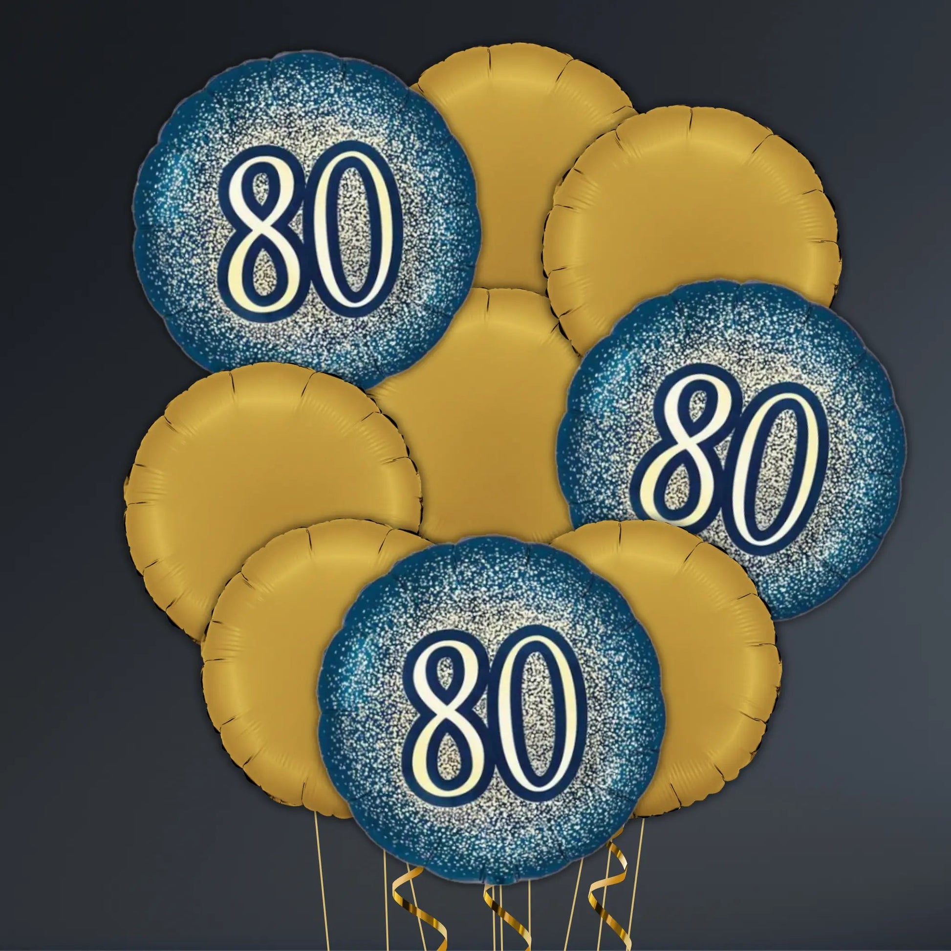 Navy and Gold 80th Birthday Balloon Package - Helium Filled