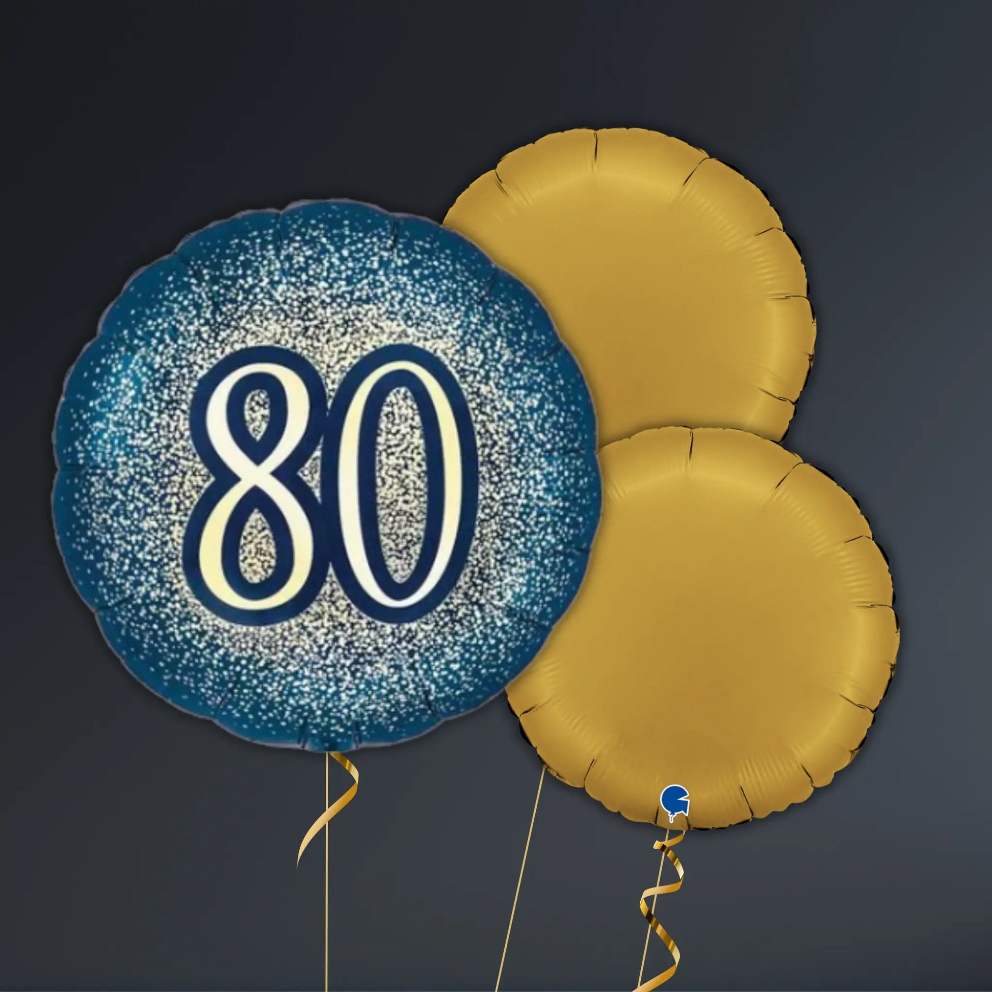 Navy and Gold 80th Birthday Balloon Package - Helium Filled
