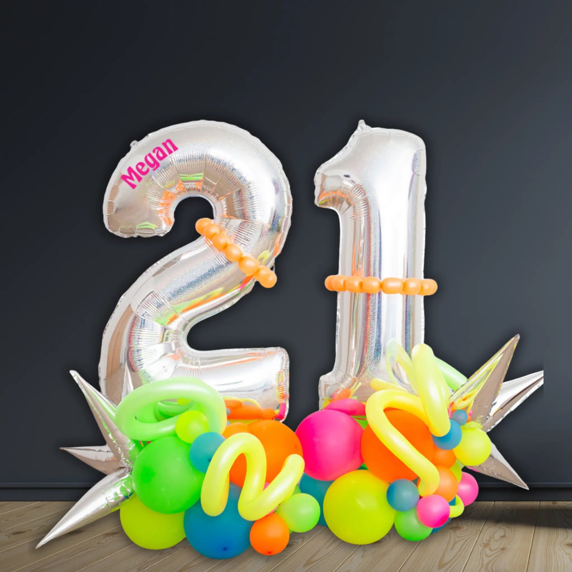 Neon Milestone Balloon Stacks 16–90 | Luxury Birthday Decor