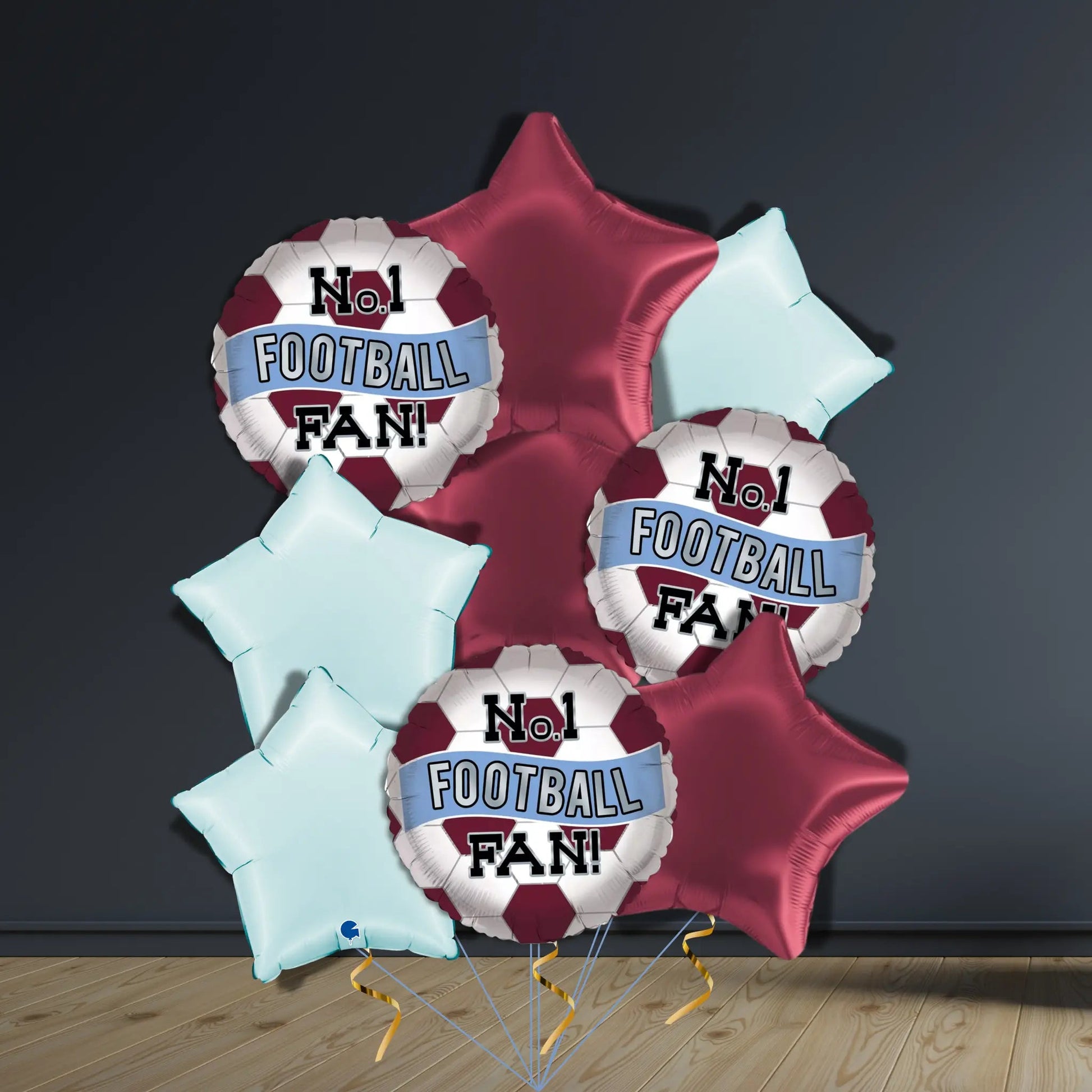 No.1 Football Fan Balloon Bouquet – Claret & Blue | Helium