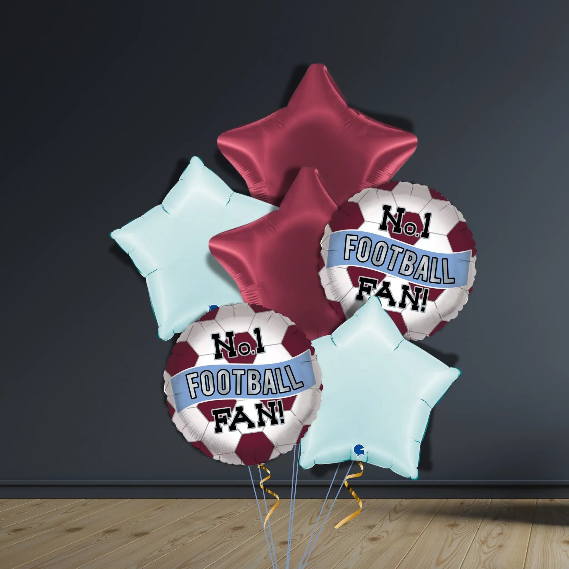 No.1 Football Fan Balloon Bouquet – Claret & Blue | Helium