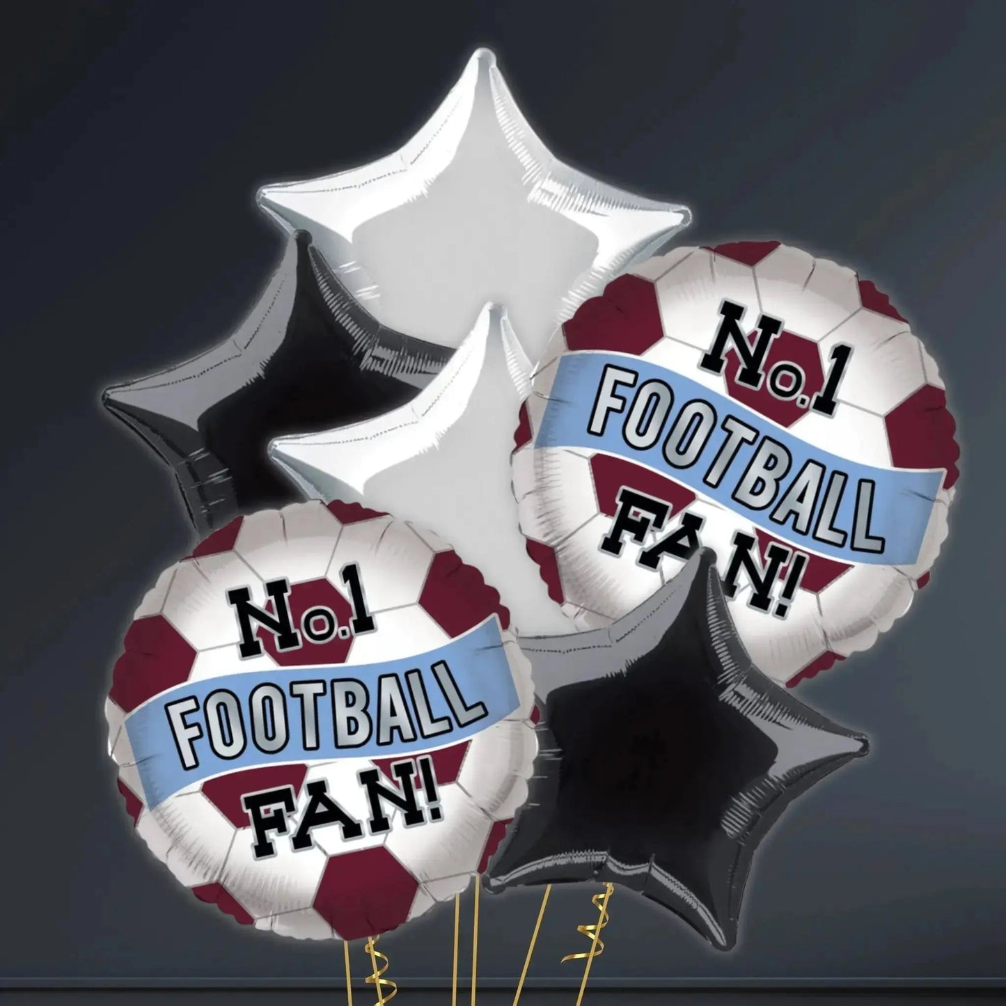 No.1 Football Fan Claret & Blue Foil Balloon Bouquet | The Party Hut Cheltenham
