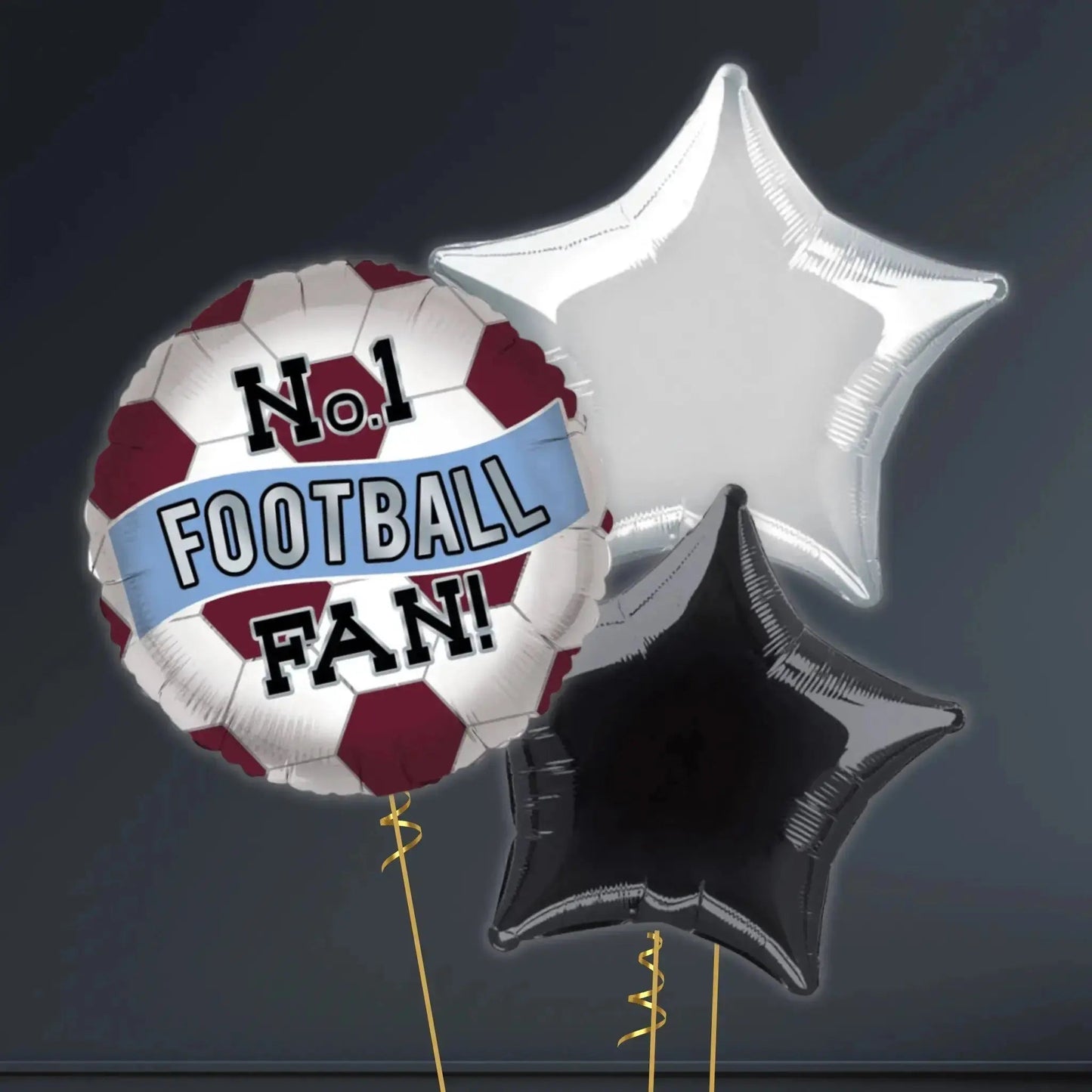 No.1 Football Fan Claret & Blue Foil Balloon Bouquet | The Party Hut Cheltenham