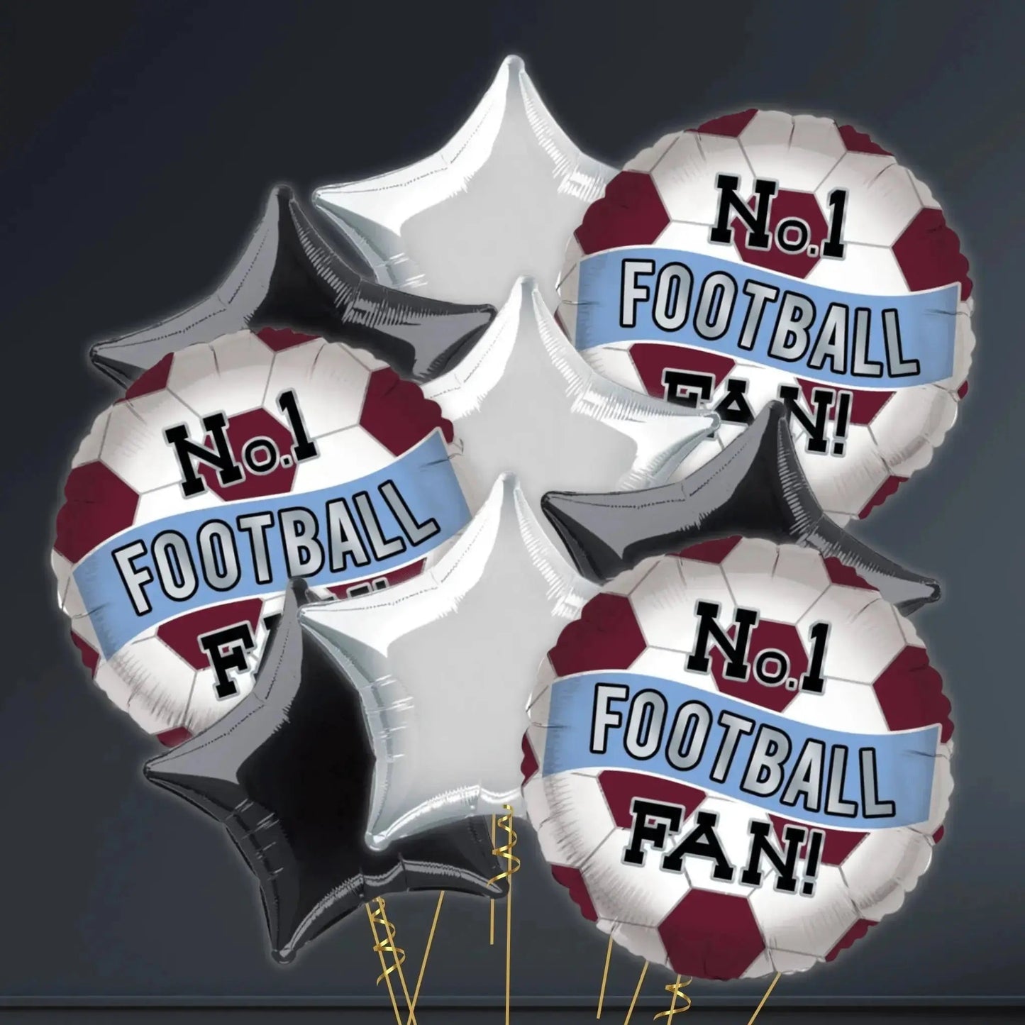 No.1 Football Fan Claret & Blue Foil Balloon Bouquet | The Party Hut Cheltenham