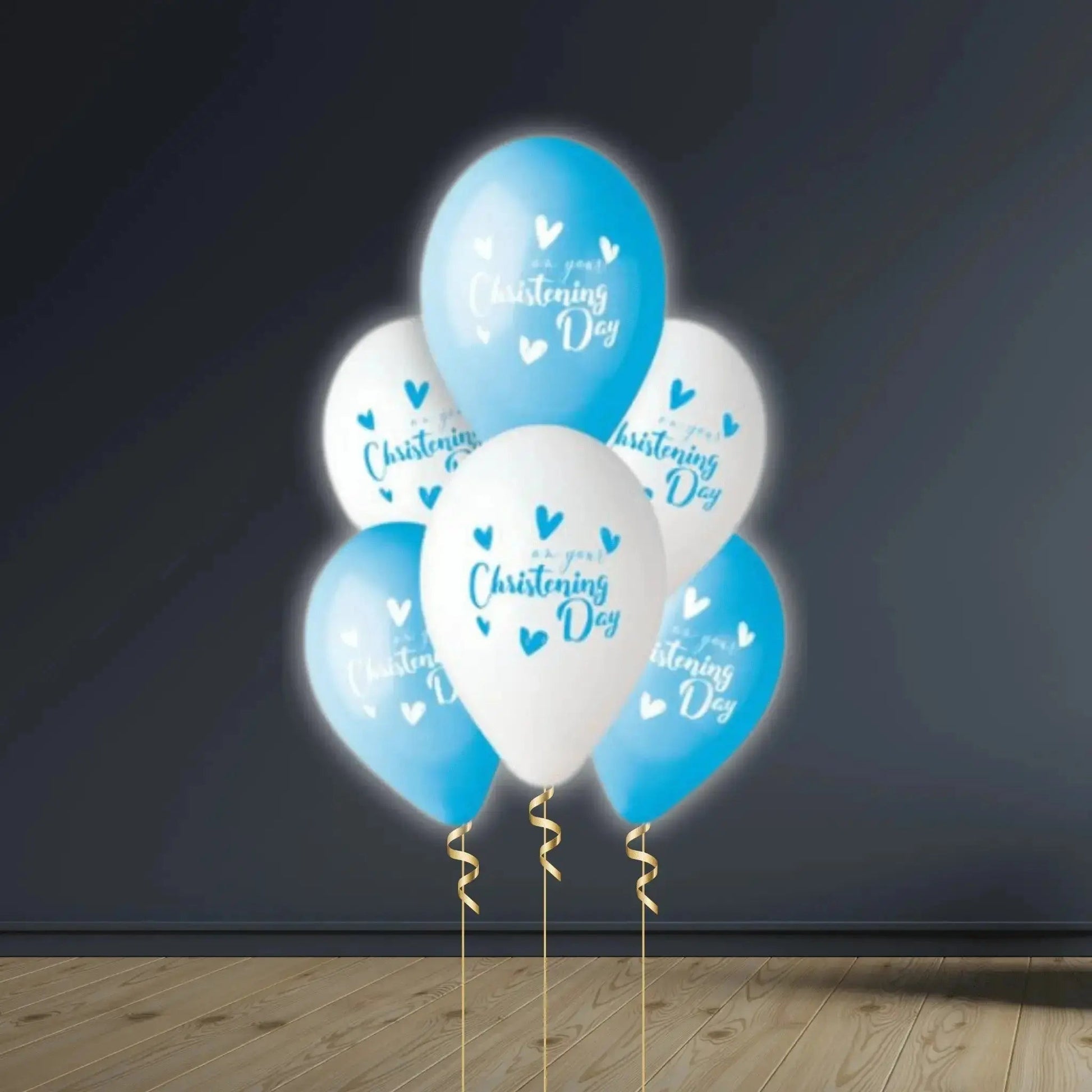 On Your Christening Day Boy Latex Balloon Bouquet - Blue & White
