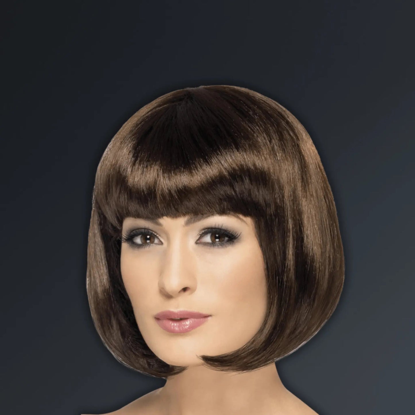 Partyrama Wig - 12 - Inch Brown Short Bob with Fringe | The Party Hut Cheltenham
