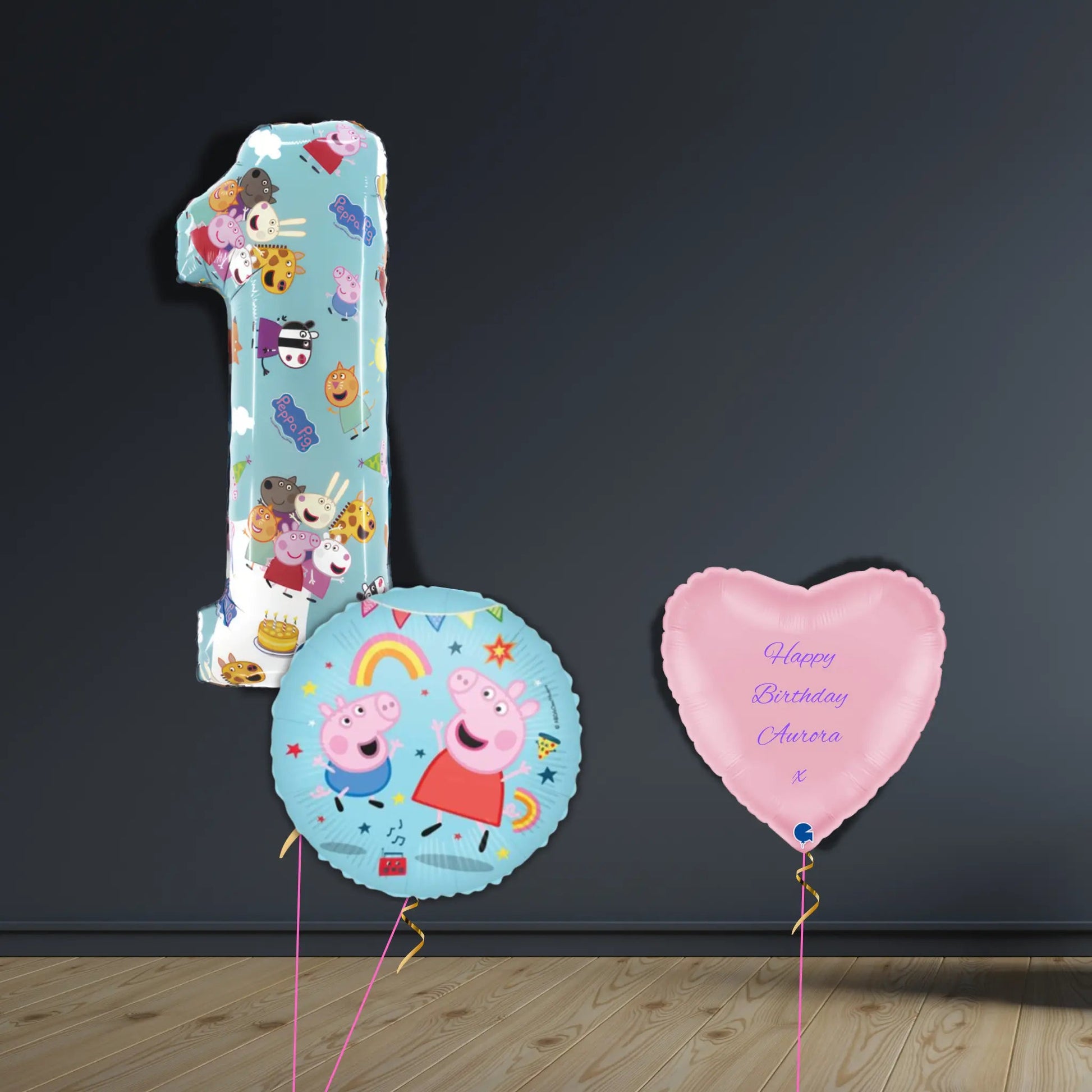Peppa Pig 1st Birthday Balloon Bouquet | Helium