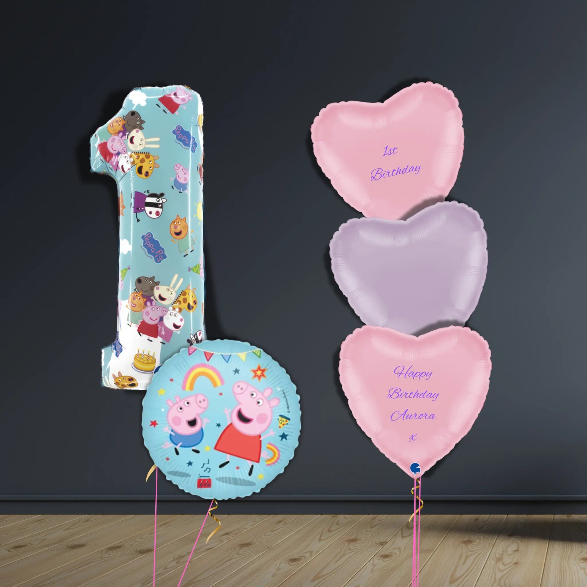 Peppa Pig 1st Birthday Balloon Bouquet | Helium