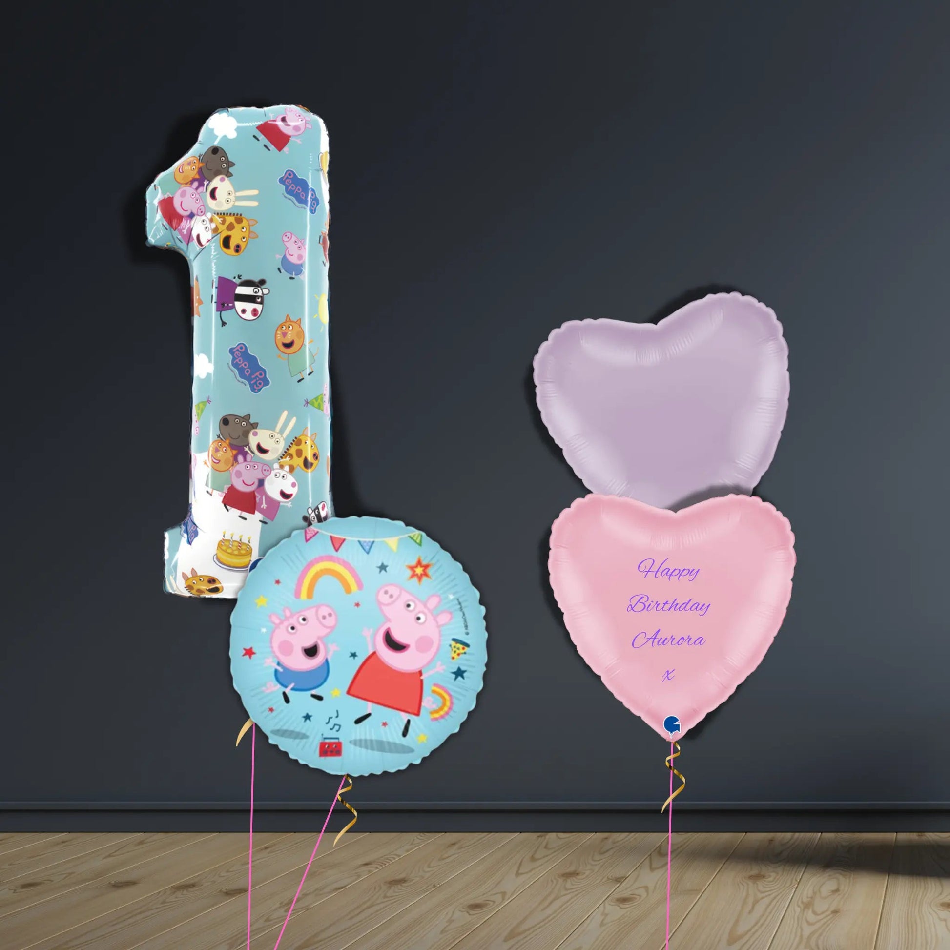 Peppa Pig 1st Birthday Balloon Bouquet | Helium