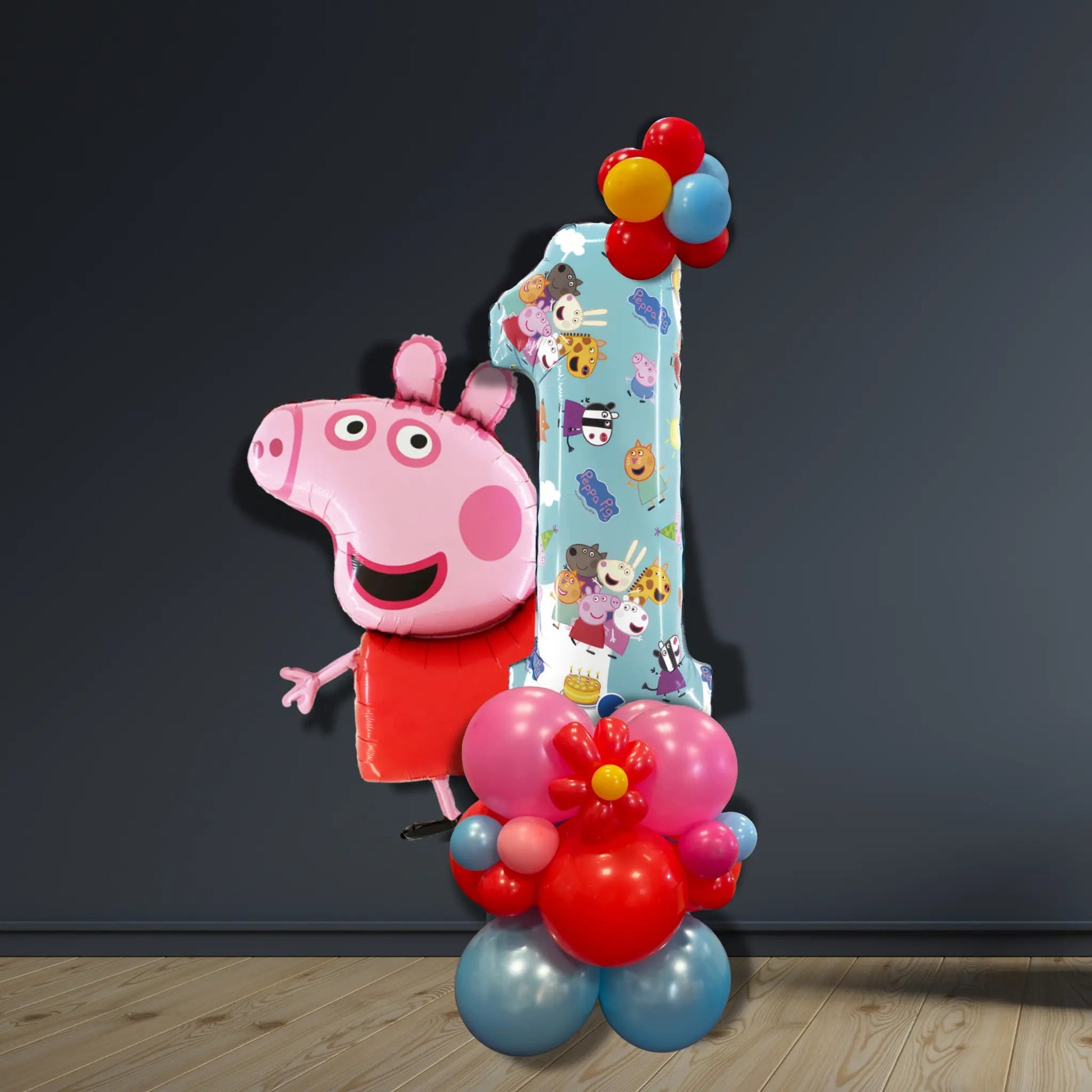 Peppa Pig 1st Birthday Balloon Stack | Air-Filled Display