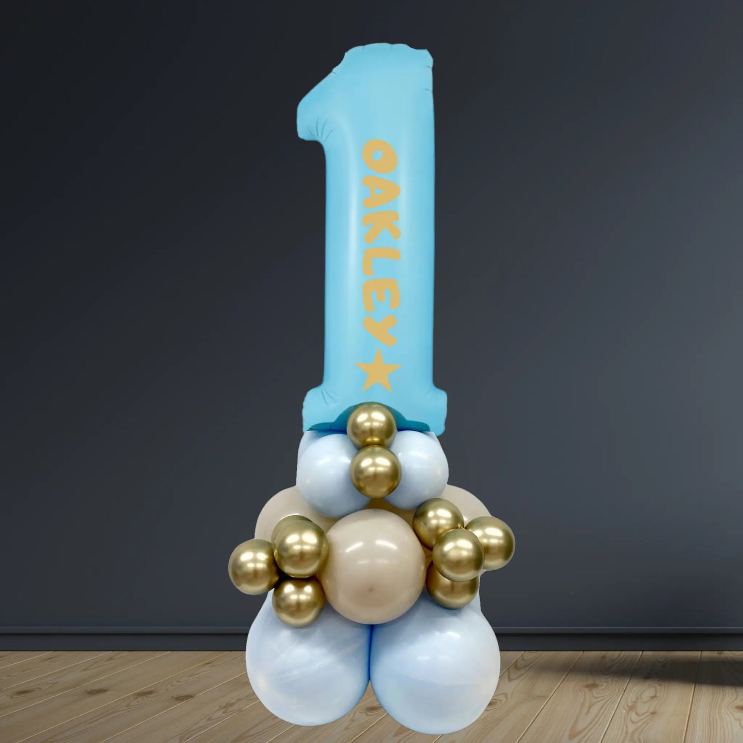 Personalised Baby Blue Number 1 Balloon Display – Air - Filled 1st Birthday Stack (1.5m) | The Party Hut Cheltenham