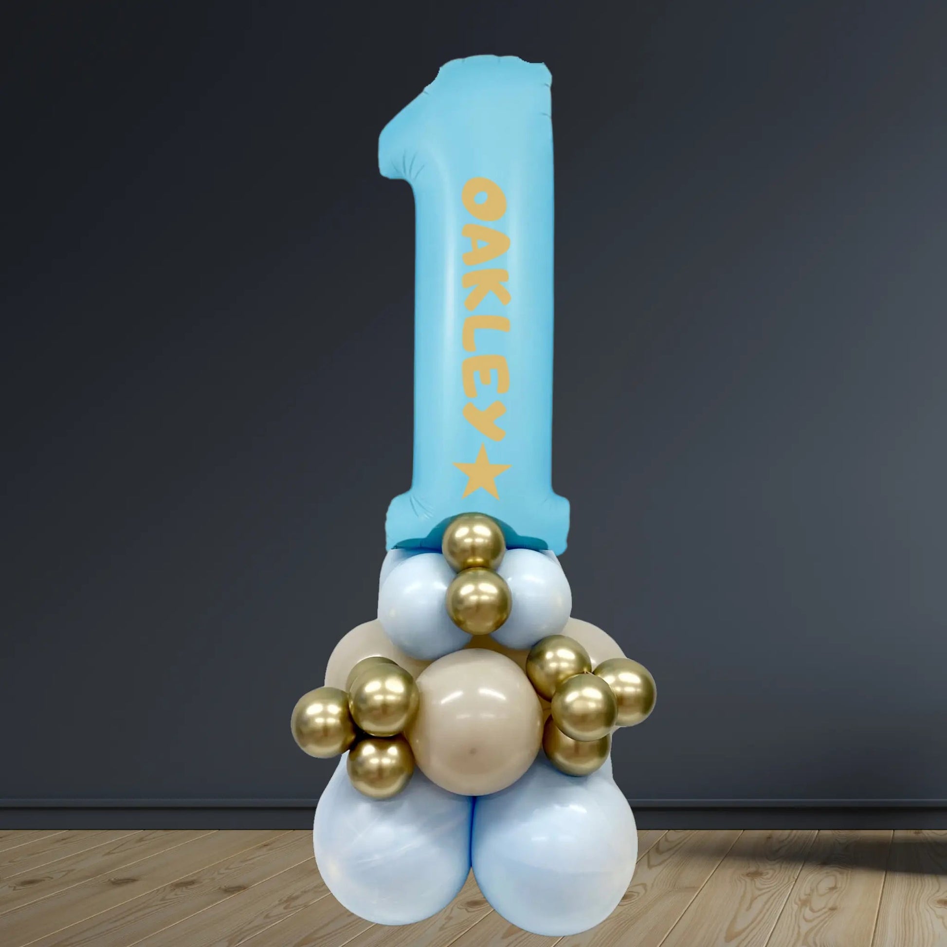 Pastel Blue 1st Birthday Balloon Stack | Air-Filled