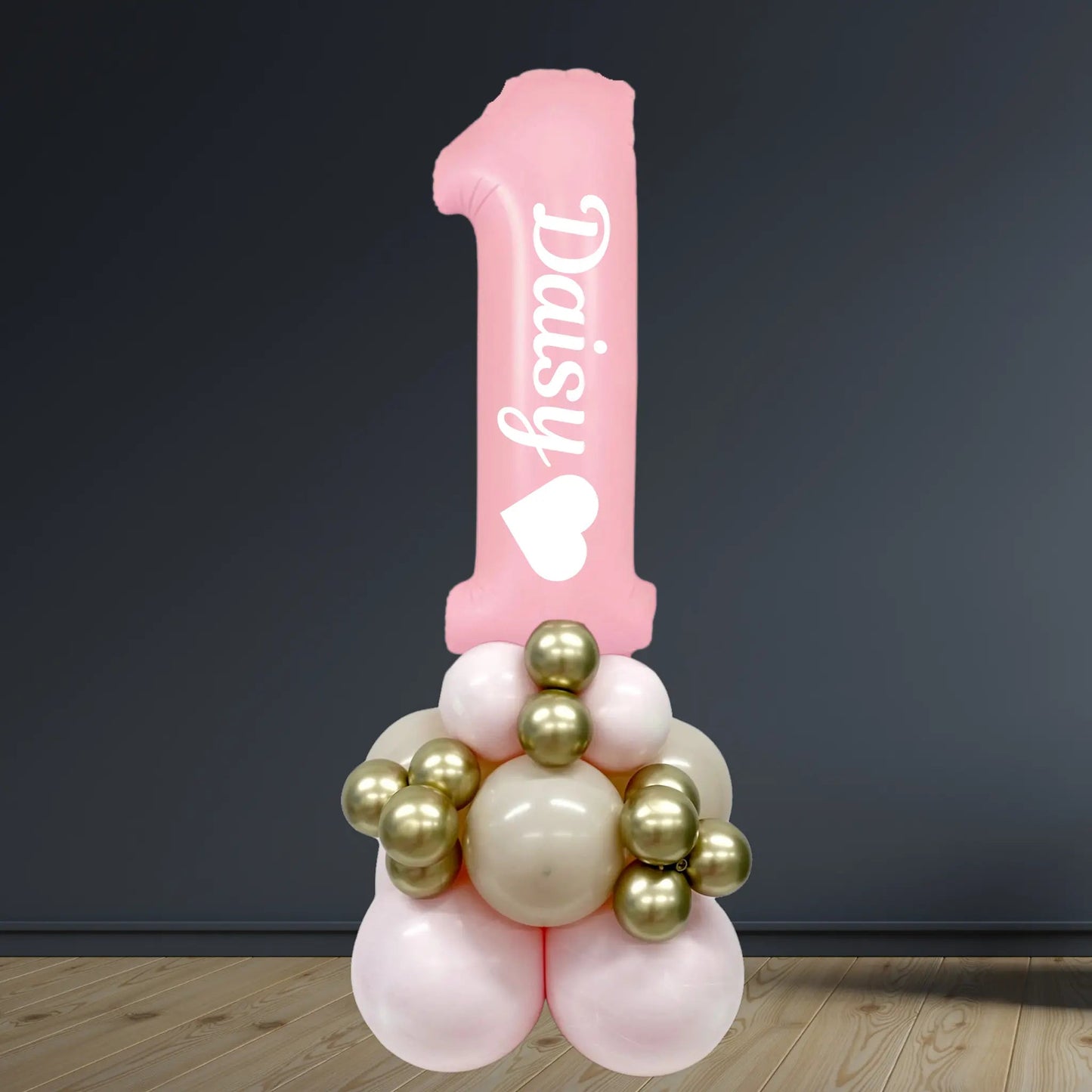 Personalised Pastel Pink Number 1 Balloon Display – Air - Filled 1st Birthday Stack (1.5m) | The Party Hut Cheltenham