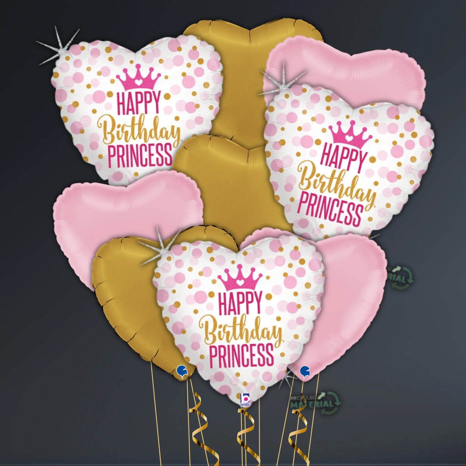 Pink & Gold Princess Happy Birthday Balloon Package – Heart Foils
