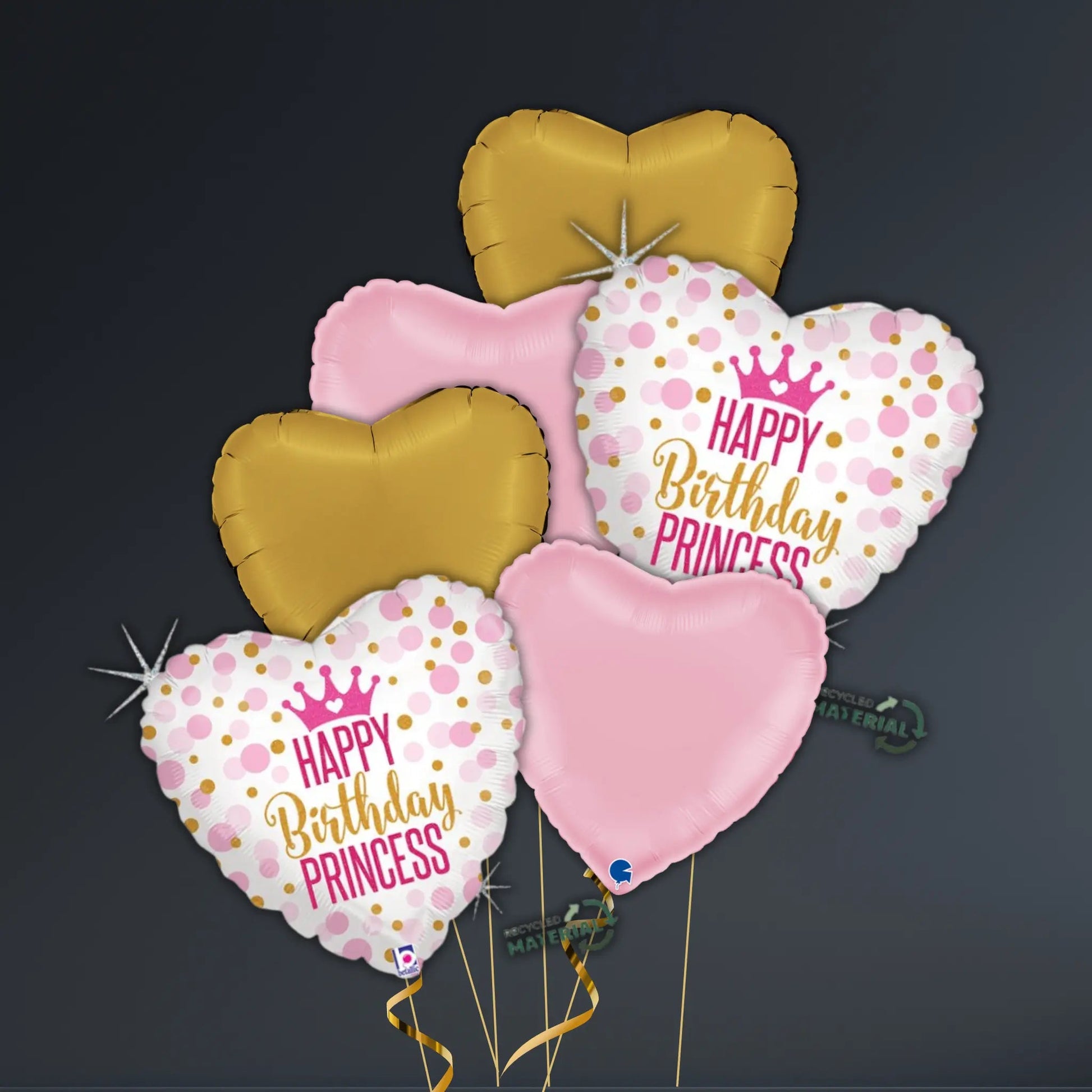 Pink & Gold Princess Happy Birthday Balloon Package – Heart Foils