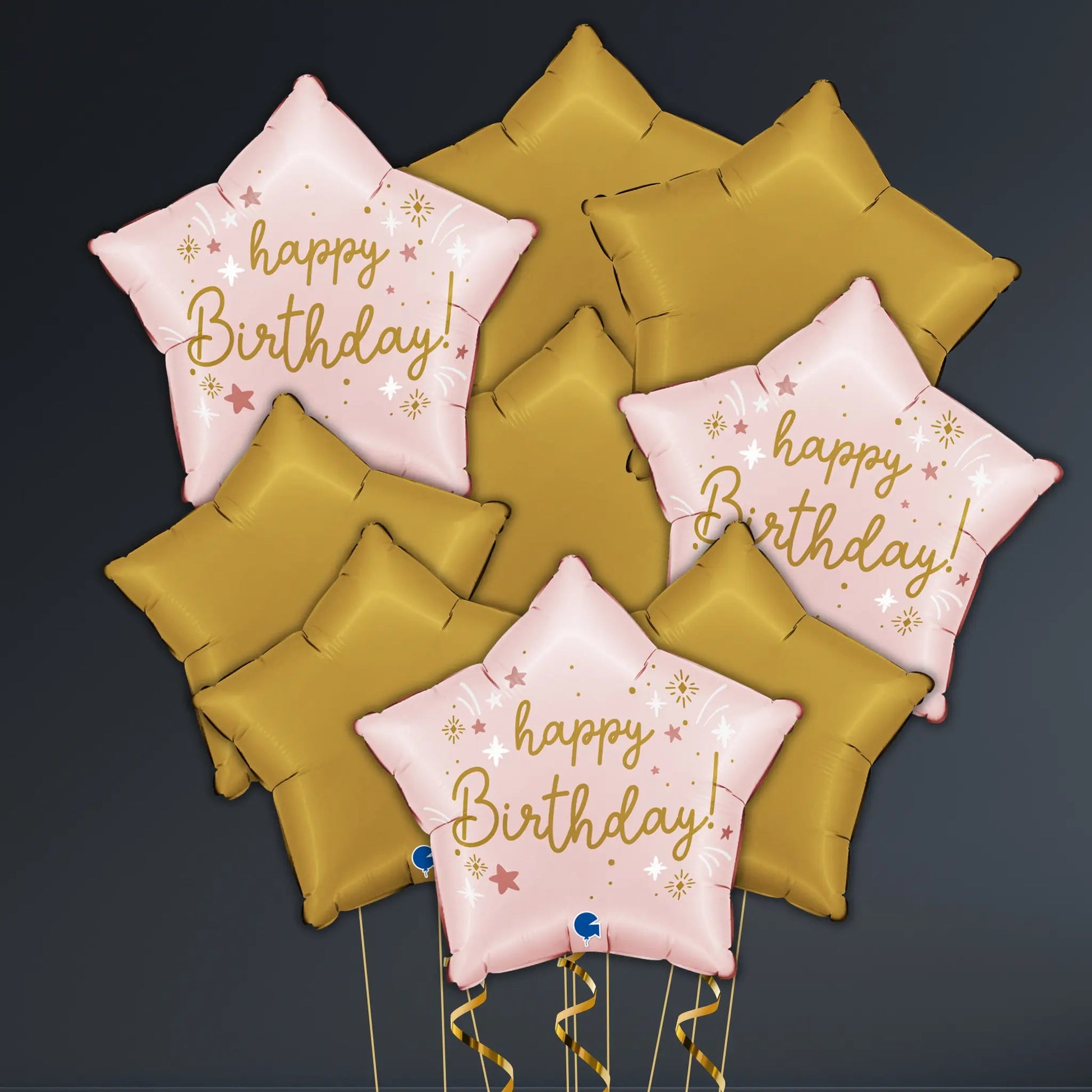 Pink & Gold Star Happy Birthday Balloon Package – Foil Balloon Bundle