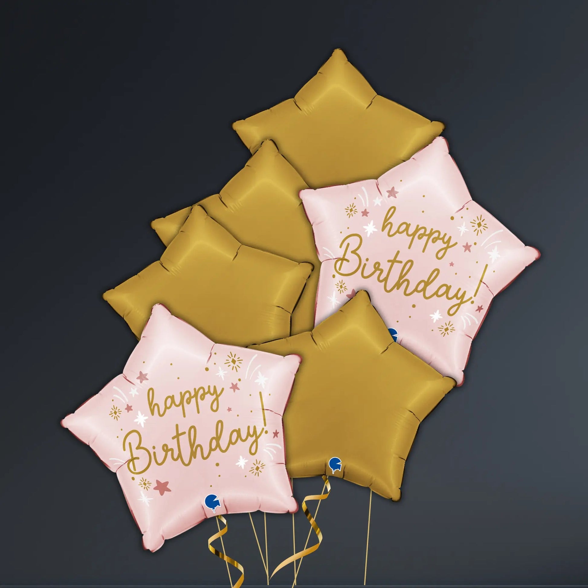 Pink & Gold Star Happy Birthday Balloon Package – Foil Balloon Bundle