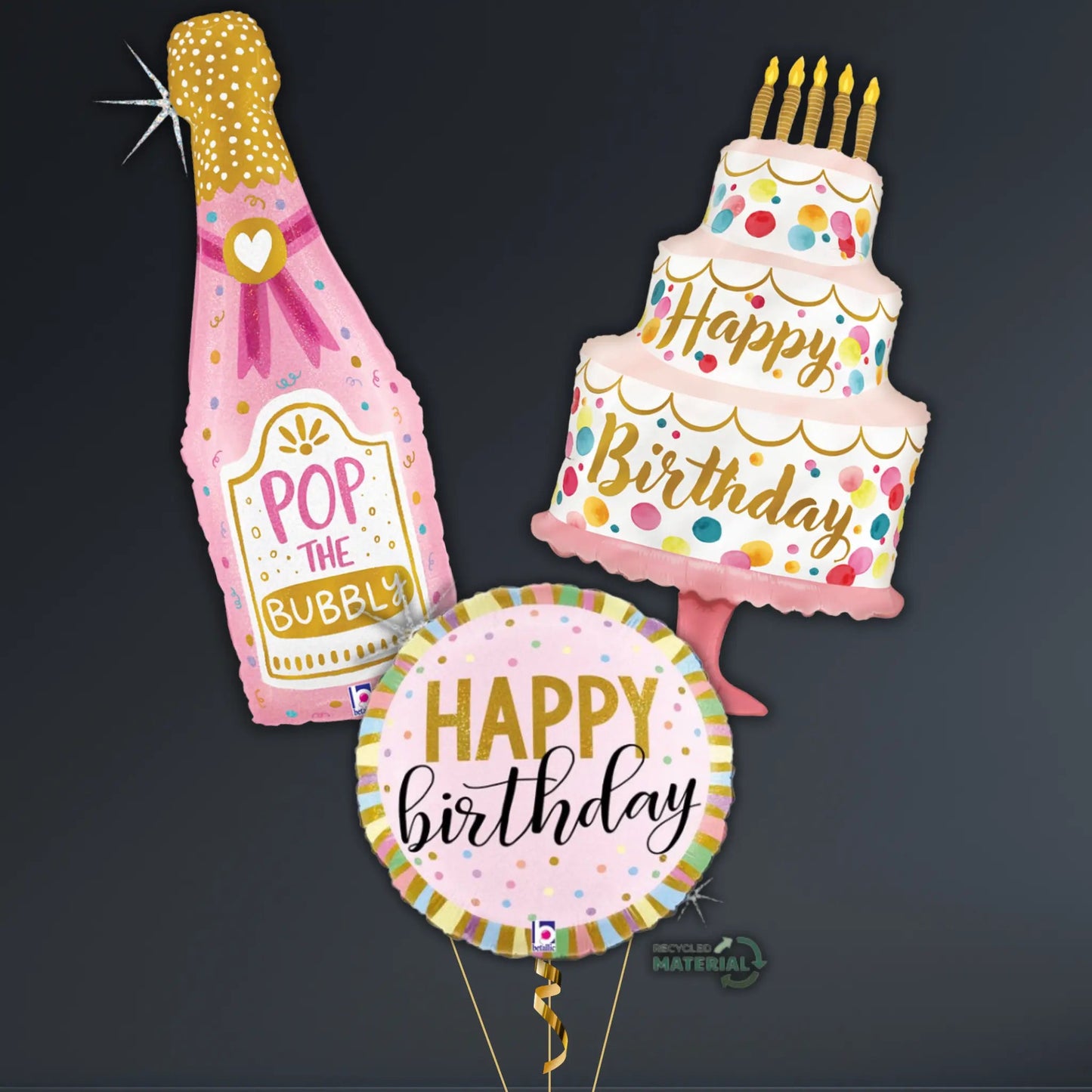 Pop the Bubbly Birthday Balloon Package – Pink & Gold Foil Set | The Party Hut Cheltenham