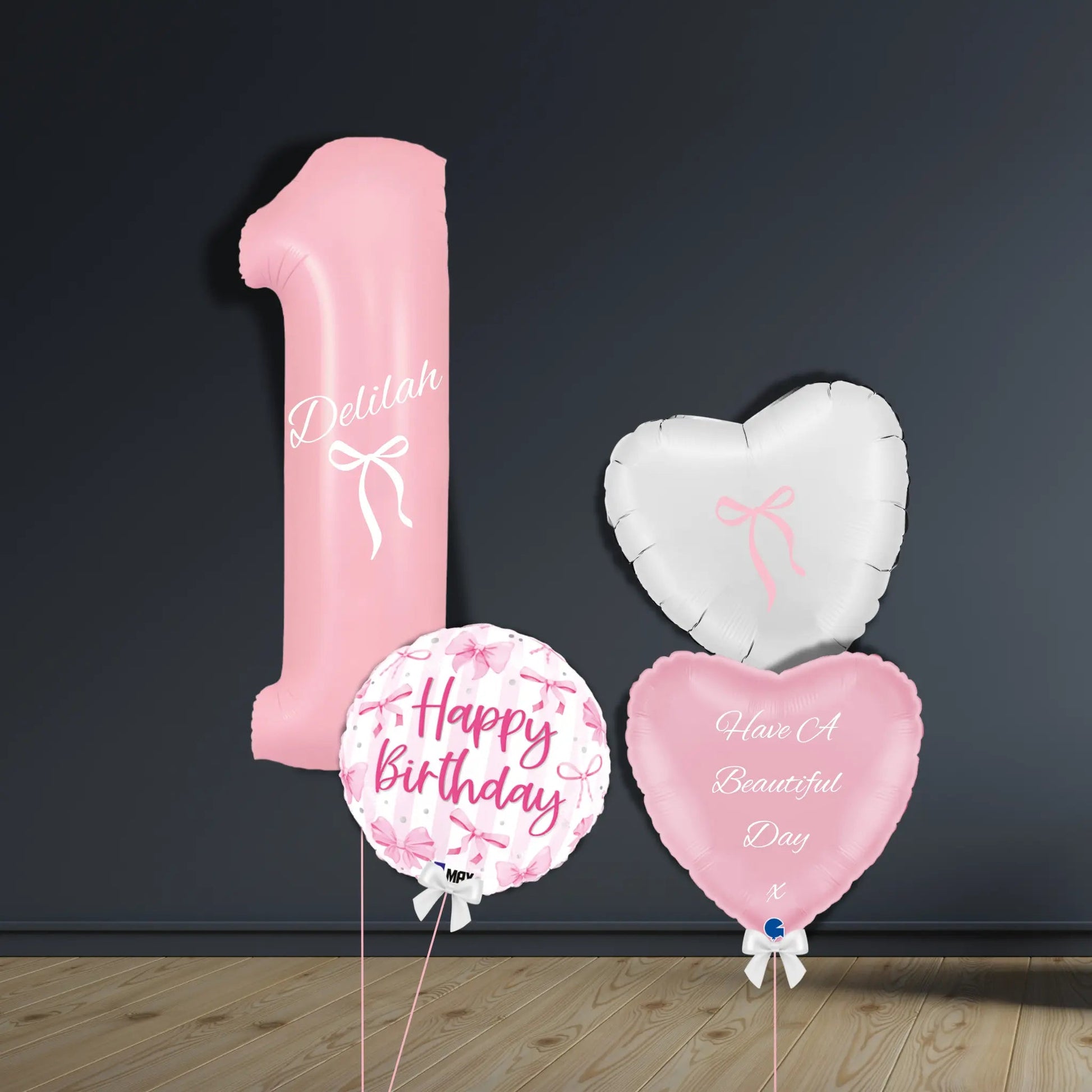 Pretty Pink 1st Birthday Balloon Bouquet | Helium Filled