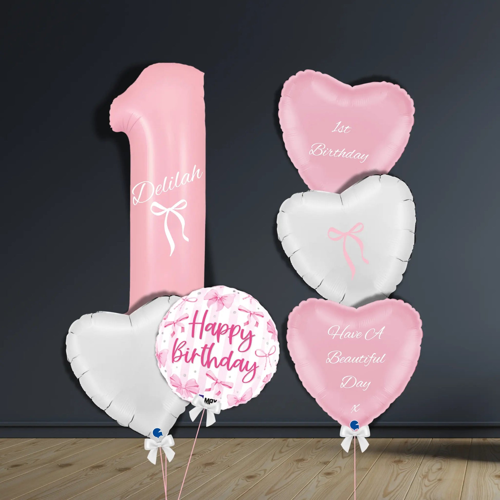 Pretty Pink 1st Birthday Balloon Bouquet | Helium Filled