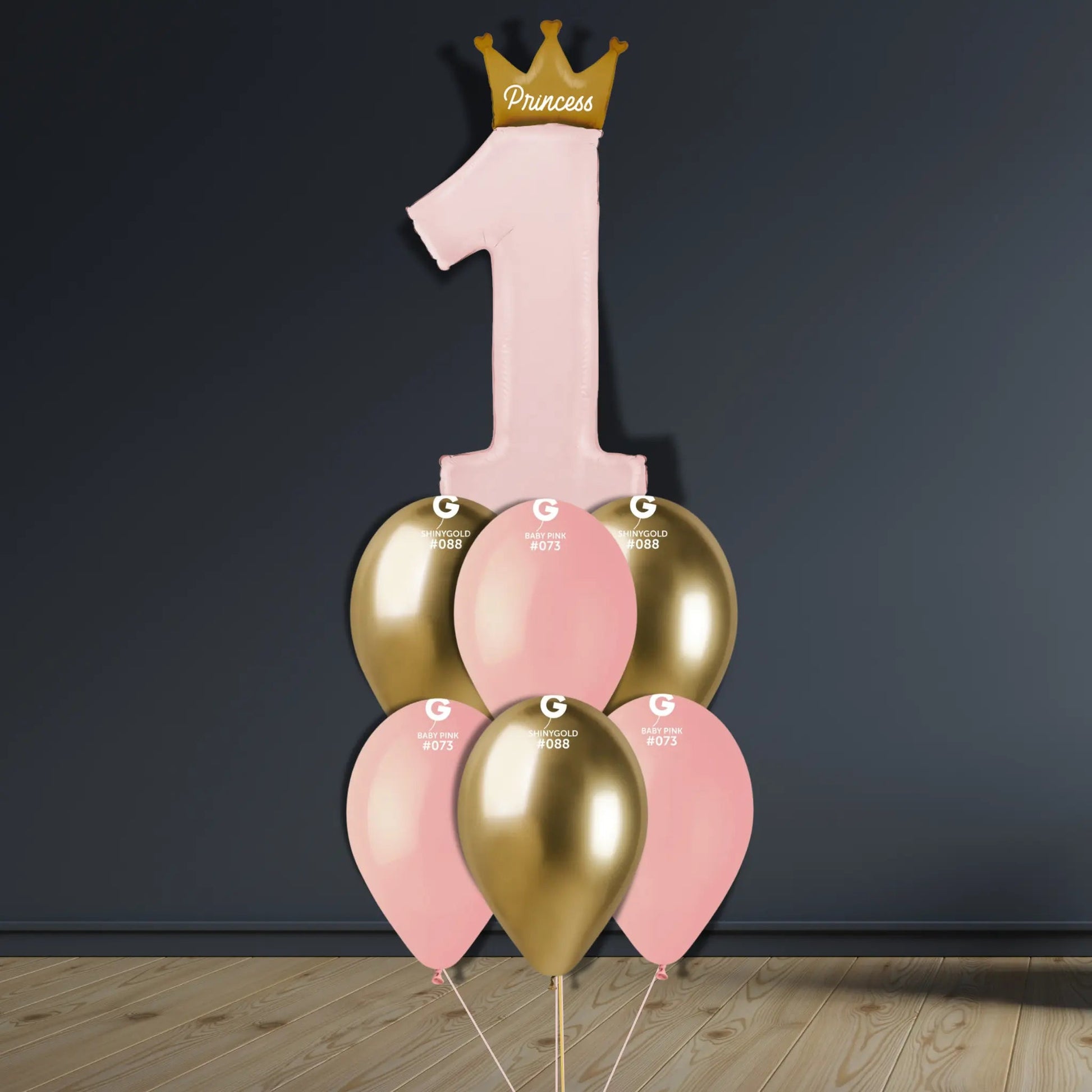 Princess 1st Birthday Balloon Bouquet | Pink & Gold Helium