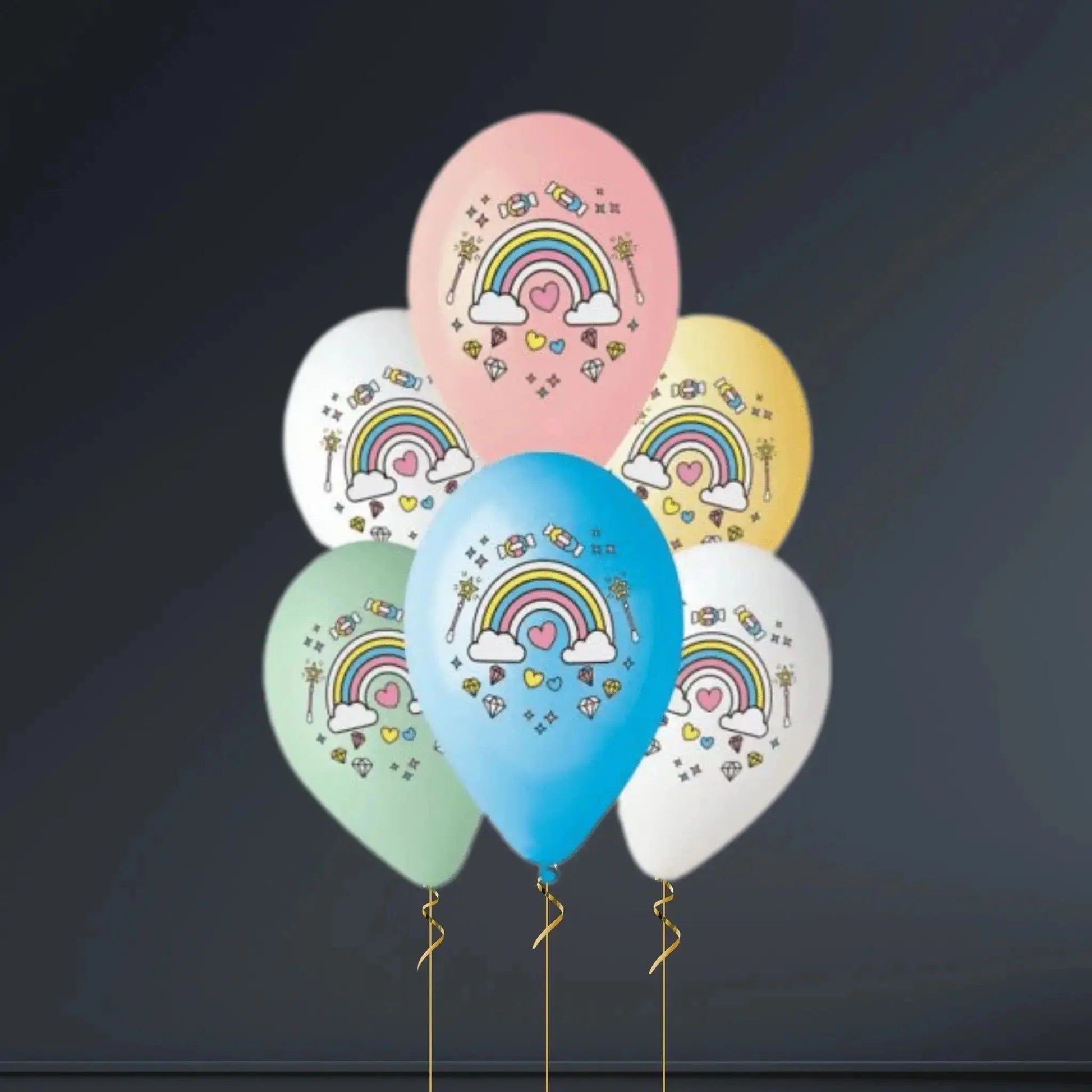 Rainbow Themed Latex Balloons – Colourful Pastel Pack (Pack of 6)