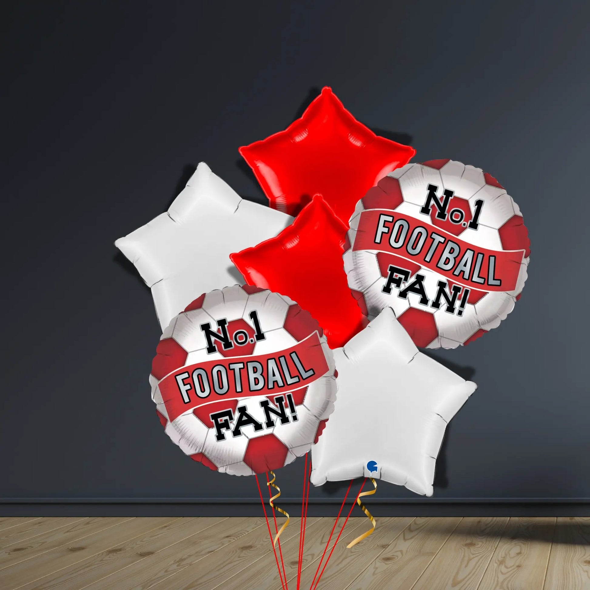 No.1 Football Fan Balloon Bouquet – Red & White | Helium