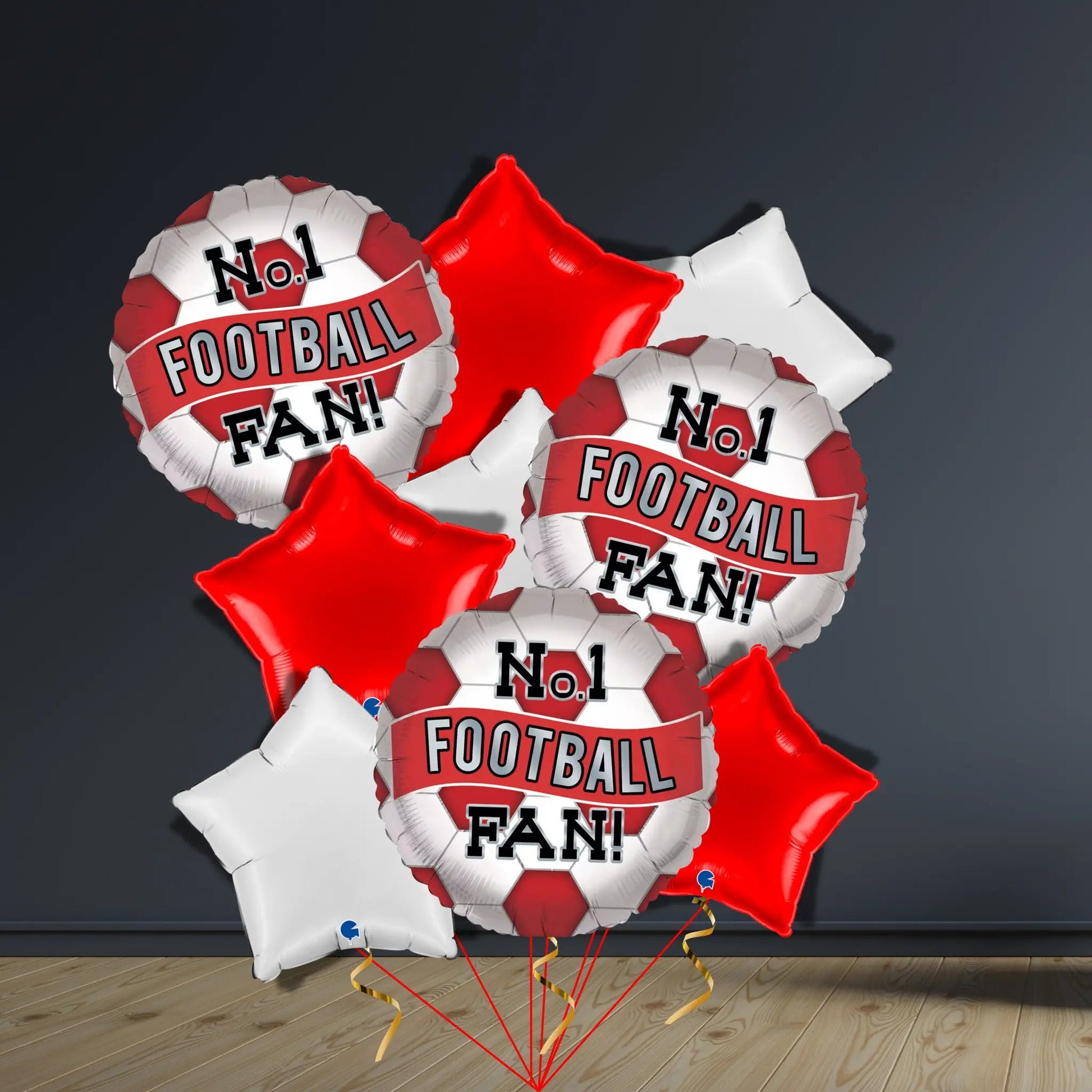 No.1 Football Fan Balloon Bouquet – Red & White | Helium